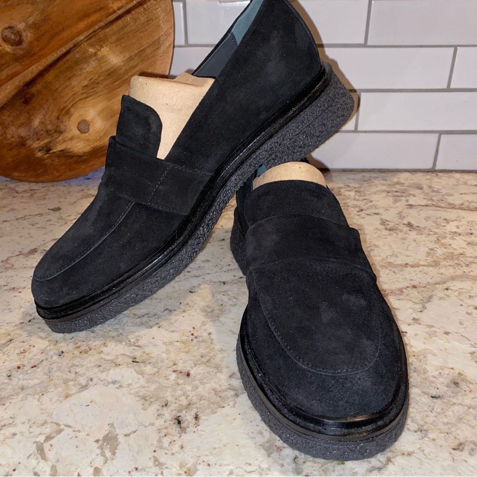 image of Gianluca Tombolini $350 Black Chunky Suede Loafer Italy 8, Women's