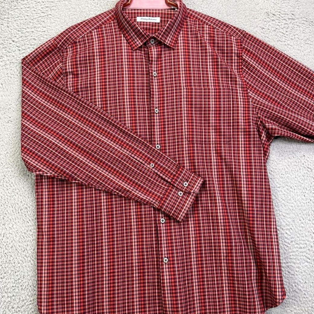 Tommy Bahama Tommy Bahama Button Up Shirt Adult XL Red Plaid Long Sleeve Pocket Casual Mens Size US XL / EU 56 / 4 - 2 Thumbnail