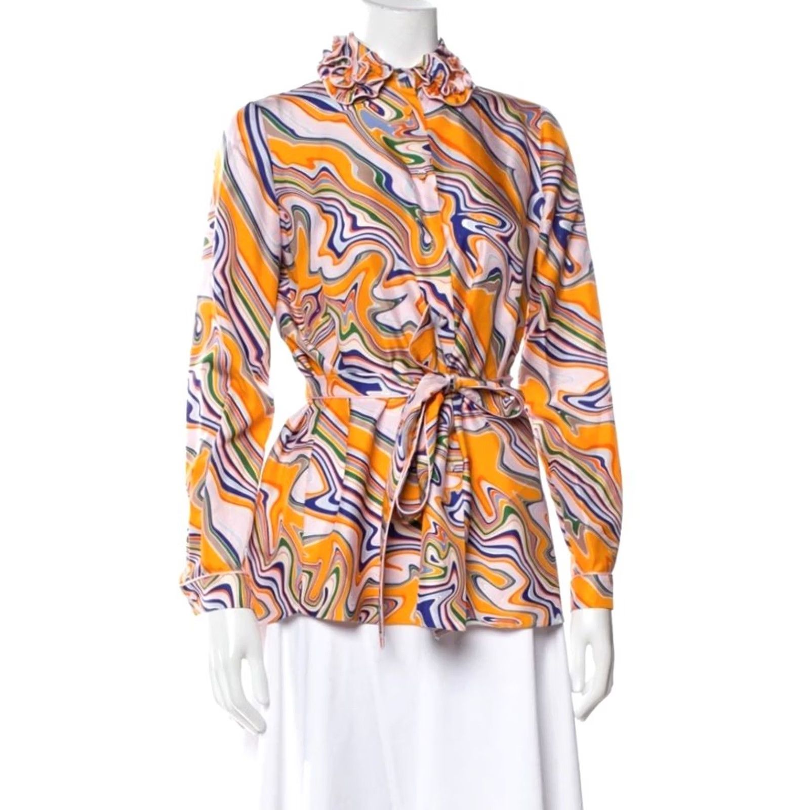 Vintage Dice Kayek Silk Printed Button Up Top Sz 34 US XS Size XS / US 0-2 / IT 36-38 - 8 Thumbnail