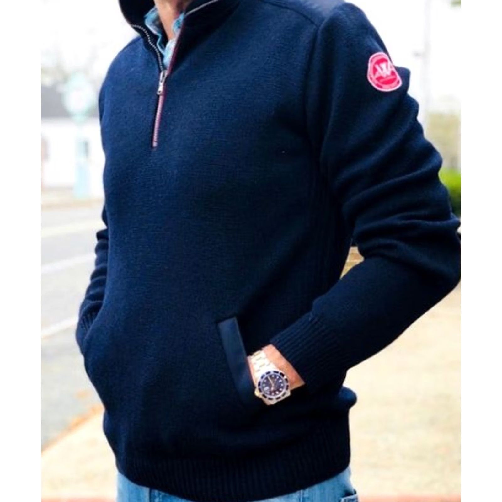 Vintage Holebrook Sweden Gregor 1/4 Zip Windproof Cotton Sweater Lined Navy Mens XL Size US XL / EU 56 / 4 - 7 Thumbnail