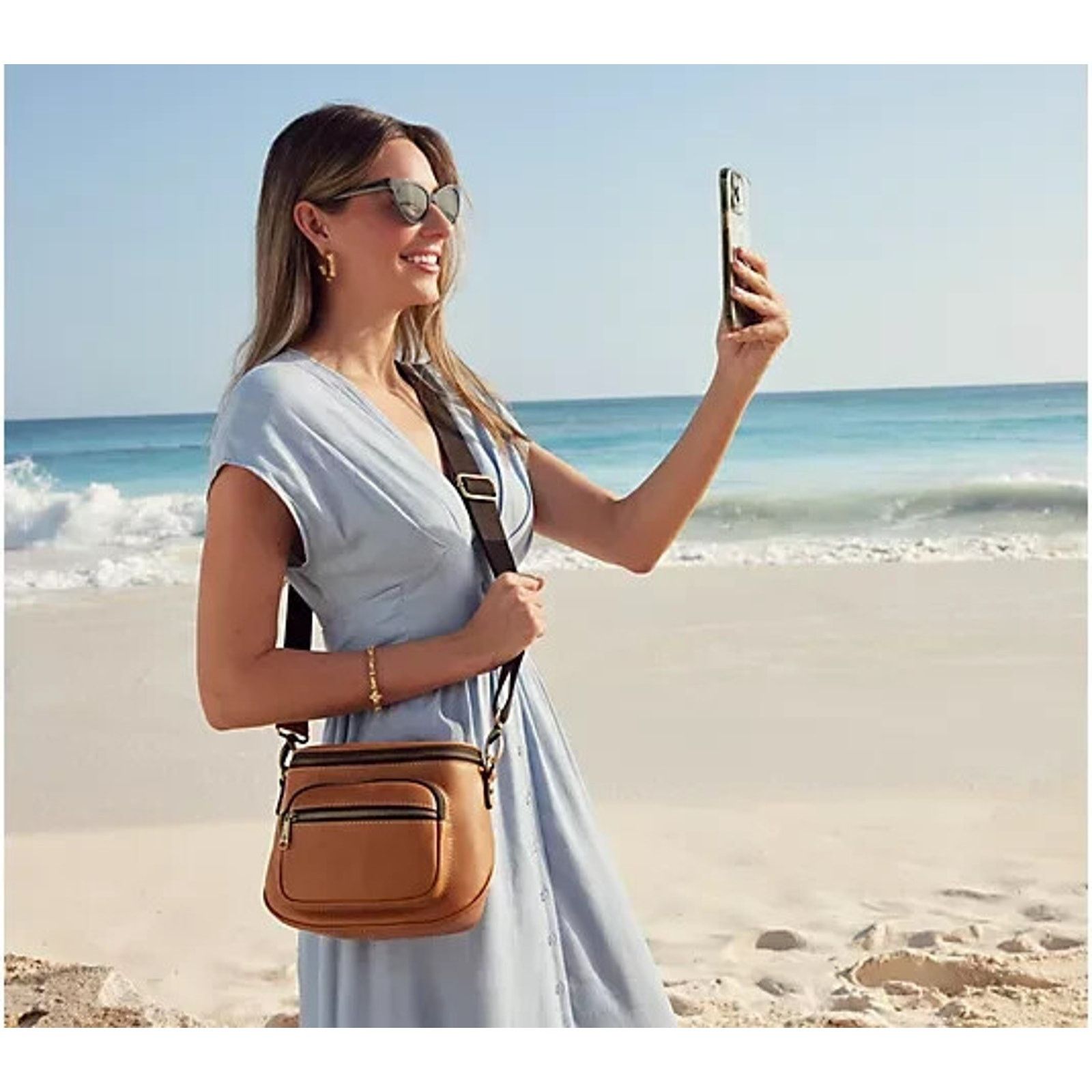 Patricia Nash Leather Camera Crossbody Bag Hazelnut A648580