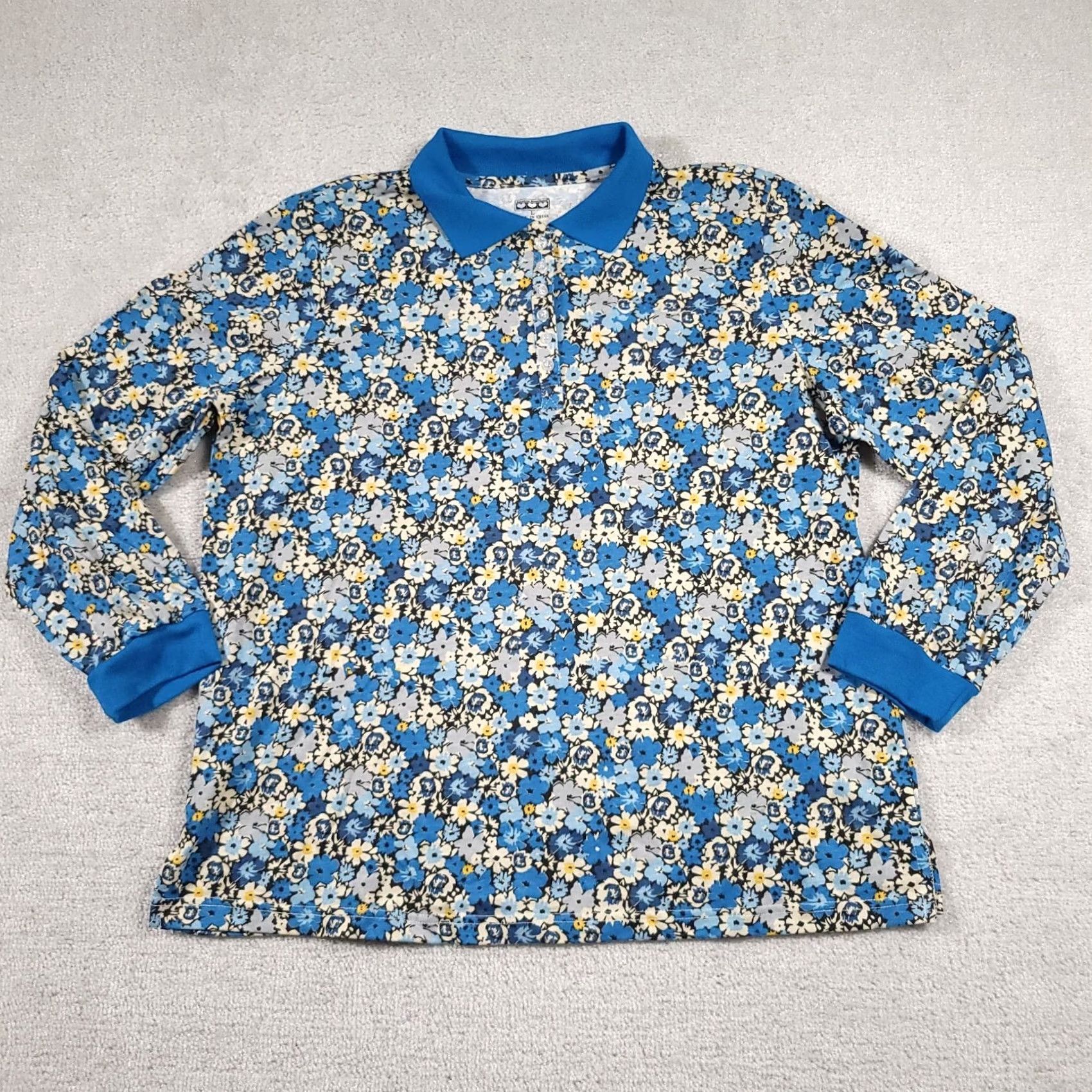 Vintage American Sweetheart Shirt Women's Large Blue Floral Long Sleeve Collared Button-Up Shirt Size L / US 10 / IT 46 - 2 Thumbnail