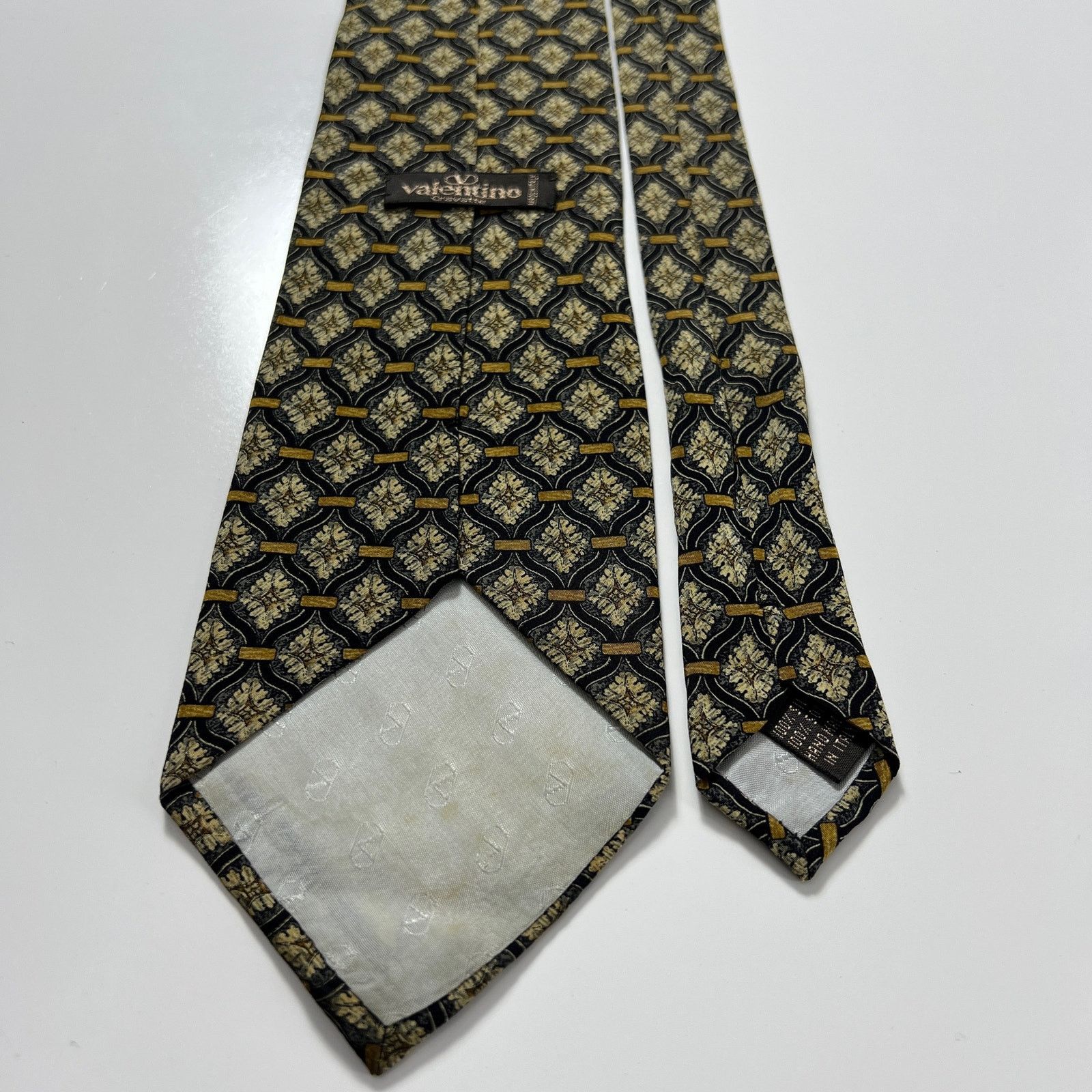 Valentino Valentino Cravatte Vintage Men's Tie Grey Gold Silk Necktie Size ONE SIZE - 2 Thumbnail