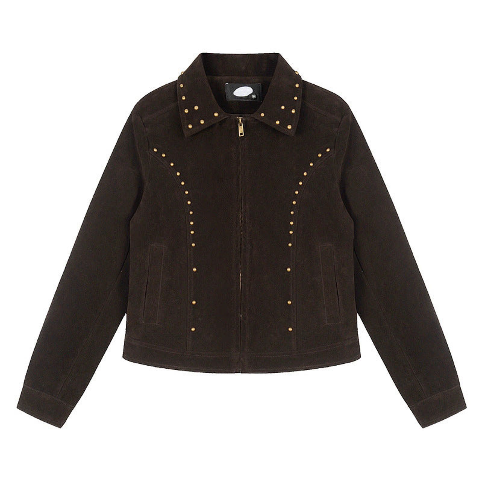 Japanese Brand Dark Brown Studded Suede Jacket, Zip Front Jacket Size US M / EU 48-50 / 2 - 1 Thumbnail