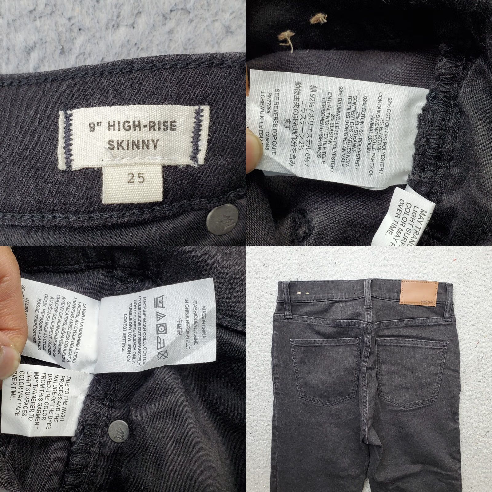 Madewell Madewell Jeans Womens 25 Black Denim 9" High Rise Skinny Button Fly Raw Hem Jeans Size 42" / US 20 - 8 Thumbnail