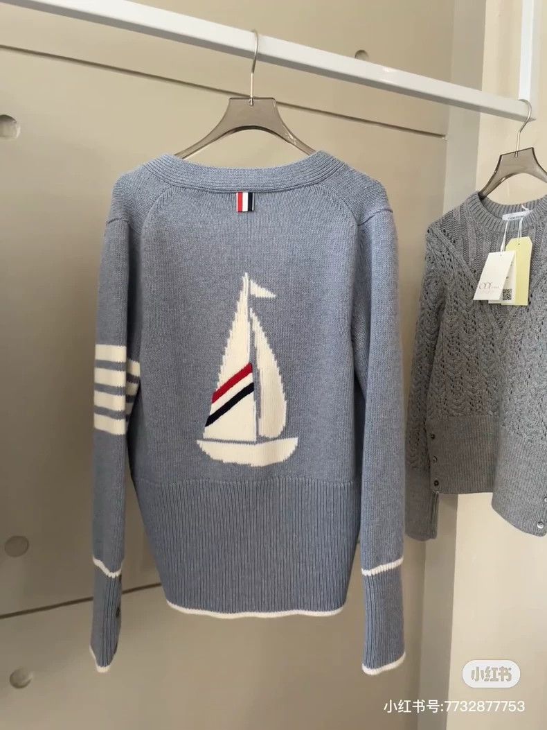 Thom Browne Thom browne Haze blue sailboat four-striped wool cardigan Size XS / US 0-2 / IT 36-38 - 7 Thumbnail