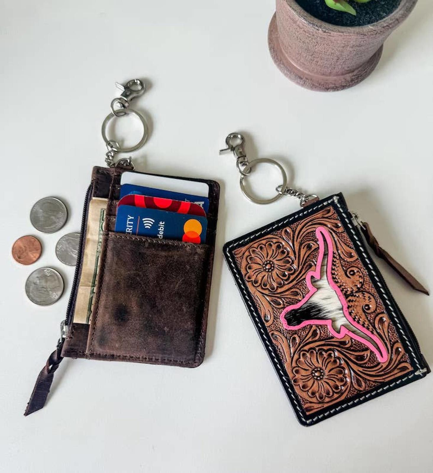 Other Bow Turquoise Tooled Leather Keychain Wallet Size ONE SIZE - 12 Thumbnail