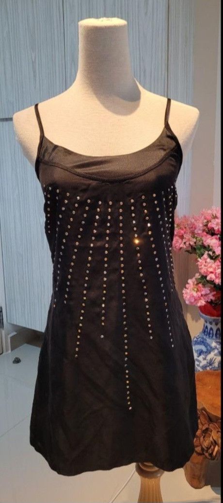Armani Exchange Armani Exchange Women’s Silk Slip On Black Studded Dress Size XS / US 0-2 / IT 36-38 - 6 Thumbnail