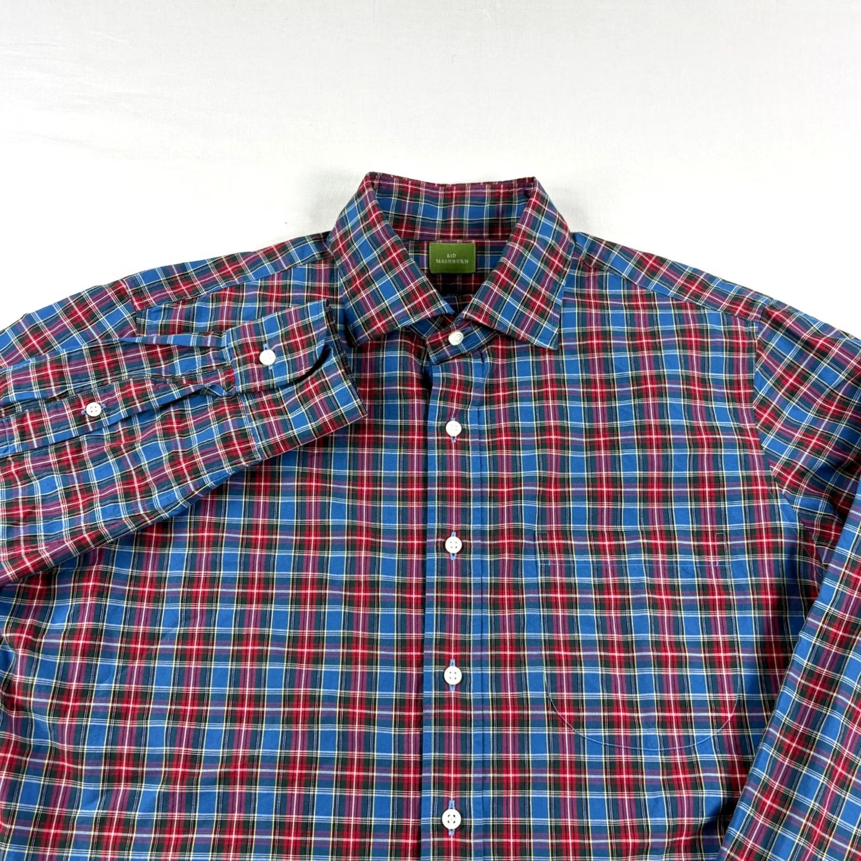 Sid Mashburn Sid Mashburn Shirt Men M Blue Red Plaid Button-Up Long Sleeve Casual Formal Size 40R - 2 Thumbnail