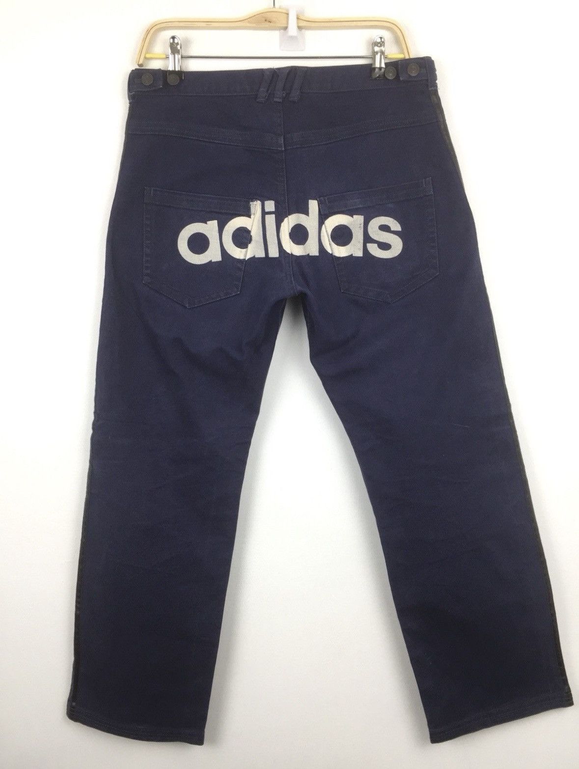image of Ultra Adidas Three Stripe Leather Denim / Jeans in Blue, Men's (Size 32)