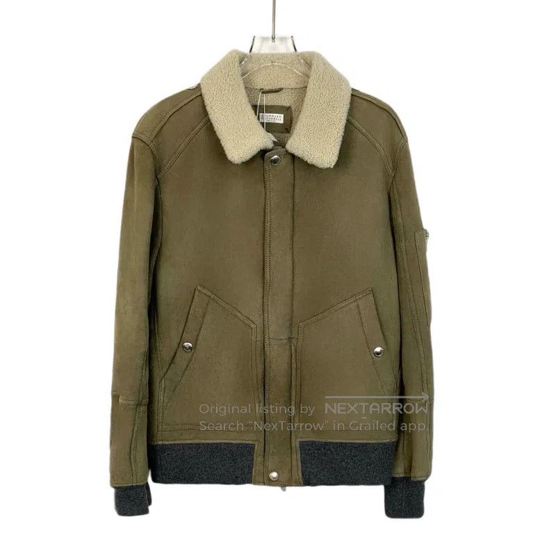 Brunello Cucinelli Military green collar wool leather long