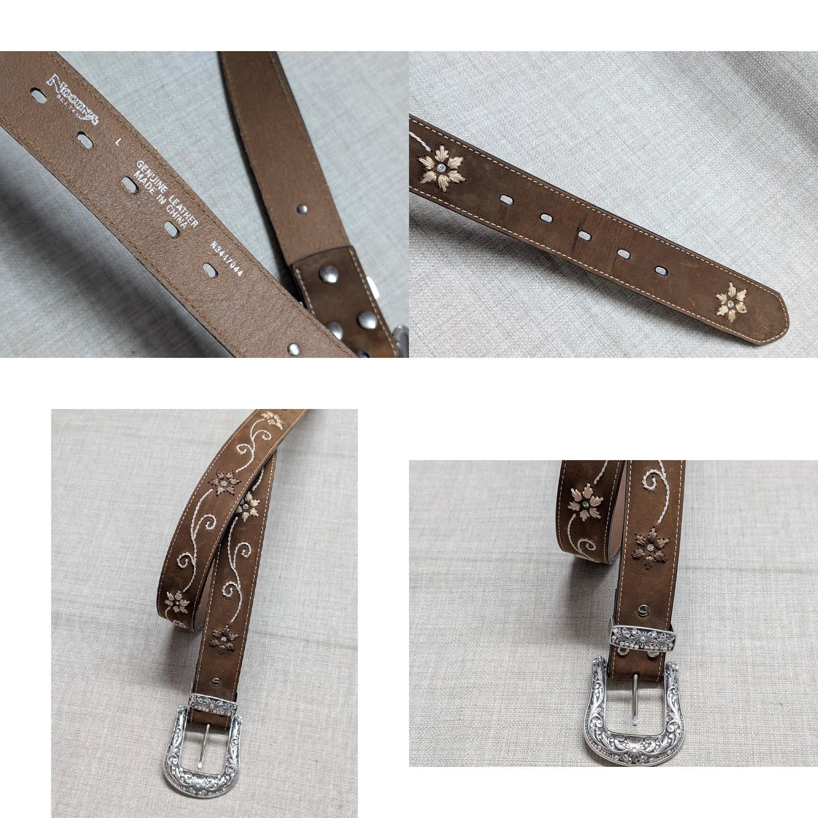 Vintage VINTAGE Nocona belt western buckle belt 38 brown leather embroidered rhinestone crocodile pattern Unisex Adults Belt Men Women Size 38 - 8 Thumbnail
