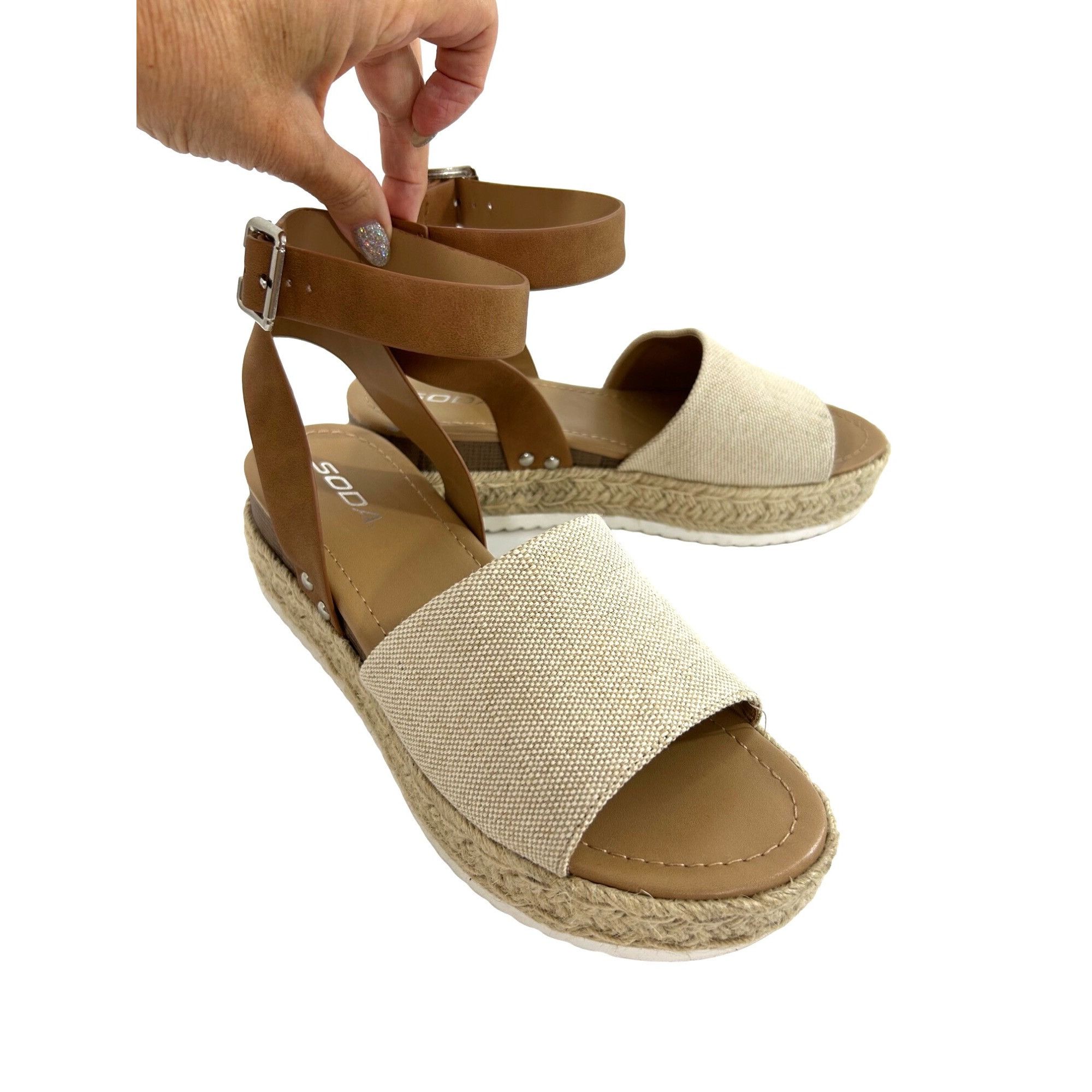 Other Soda Tuckin Sandals 9 Espadrilles Wedge Platform Tan Brown A Size US 9 / IT 39 - 1 Thumbnail