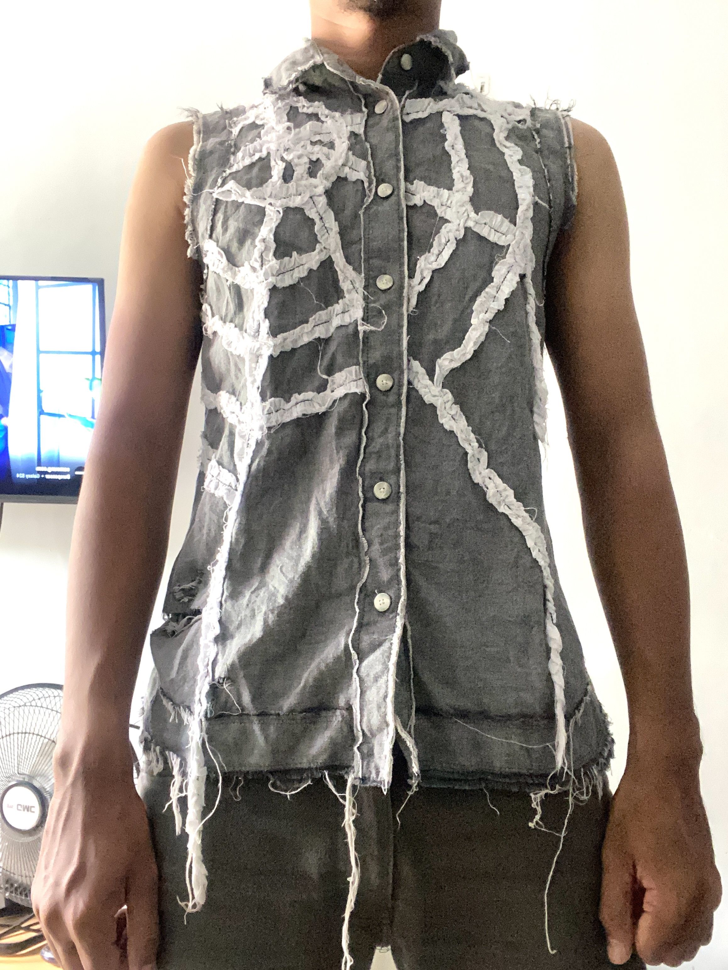 Japanese Brand algonquins patchwork spiderweb distressed button shirts Size US M / EU 48-50 / 2 - 3 Thumbnail