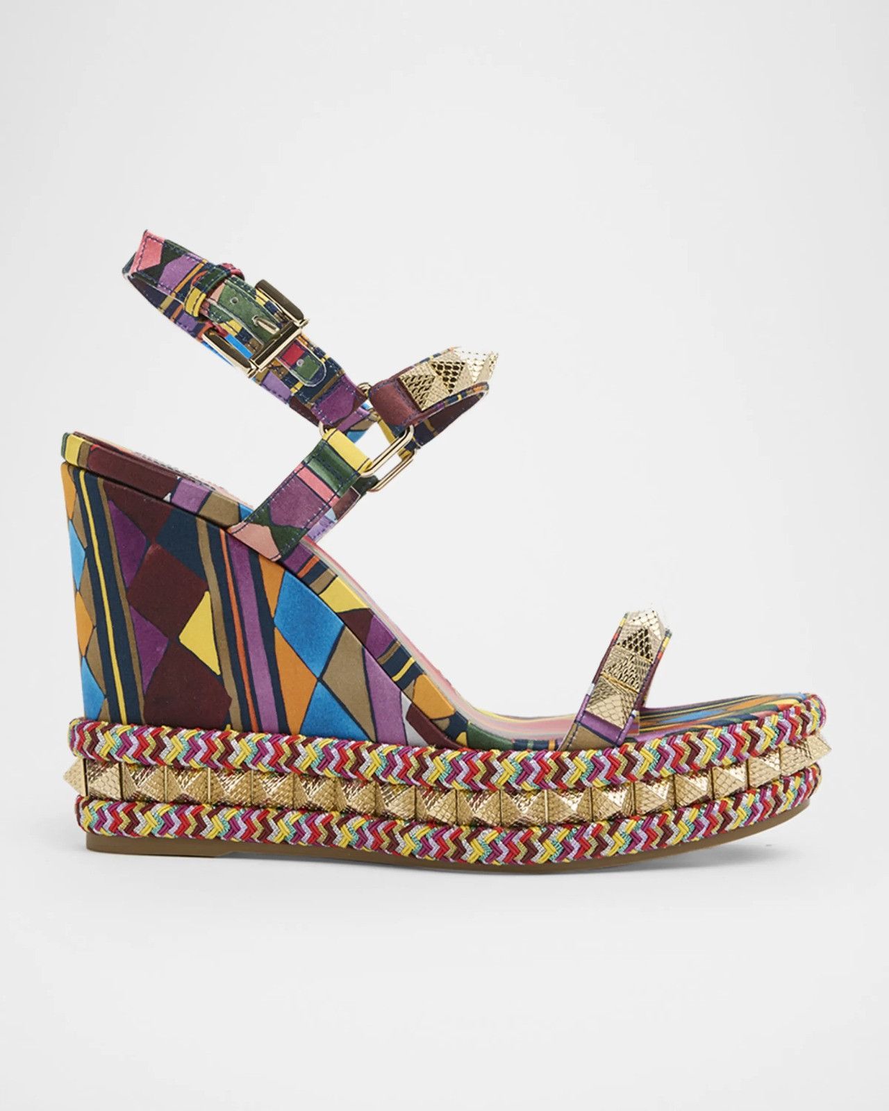 Christian Louboutin os11x0526 Pyraclou Wedge Sandals in Multicolor Size US 7 / IT 37 - 1 Preview