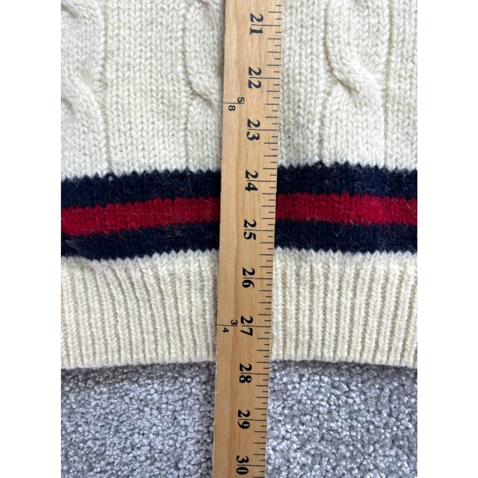 Brandy Melville Brandy Melville Sweater Womens One Size Beige Wool Cable-Knit Ribbed Trim V-Neck Pullover Size ONE SIZE - 7 Thumbnail