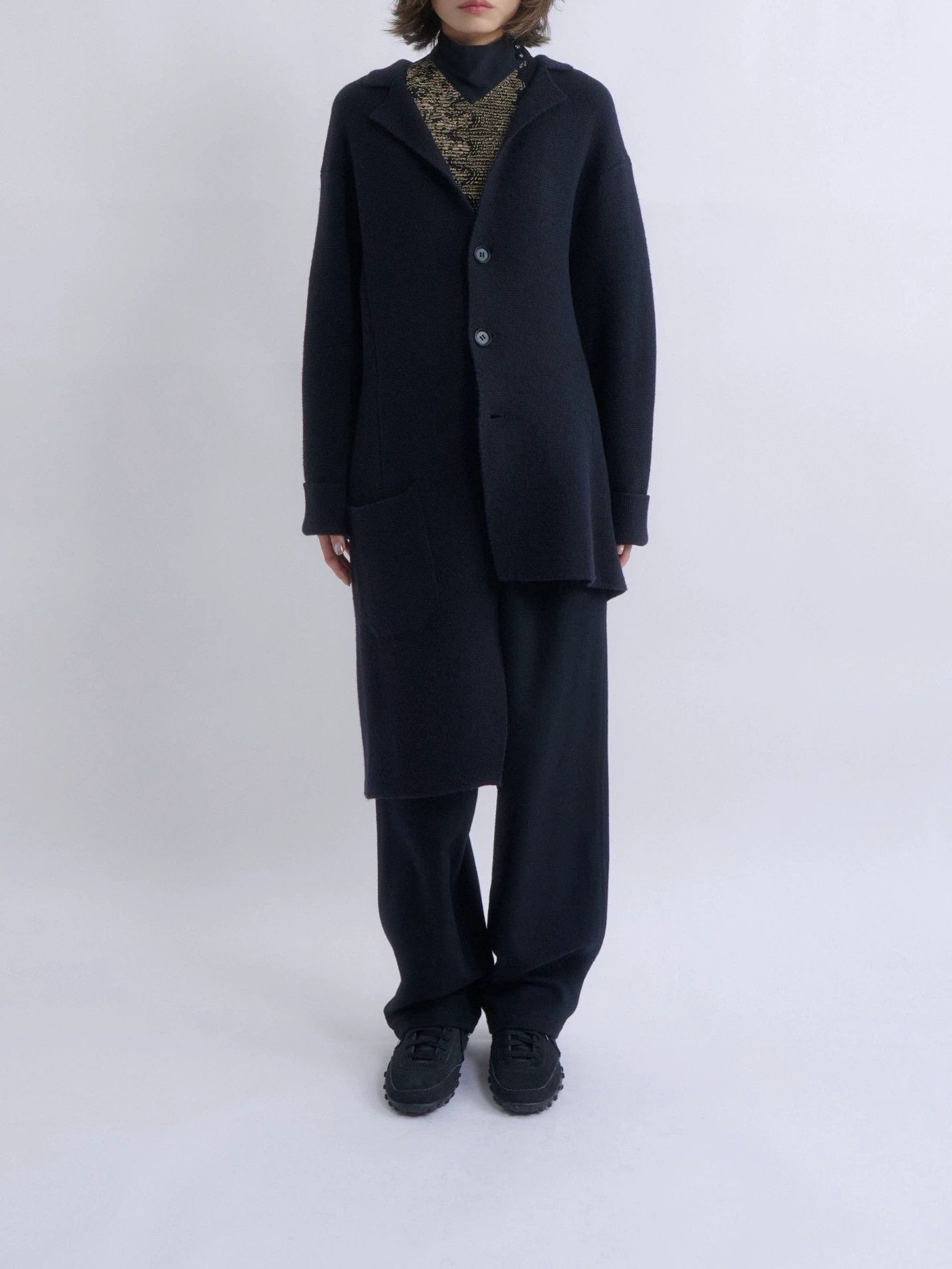 Yohji Yamamoto YOHJI YAMAMOTO 2015AW Men's Black Asymmetric Knit Jacket Size US L / EU 52-54 / 3 - 2 Thumbnail