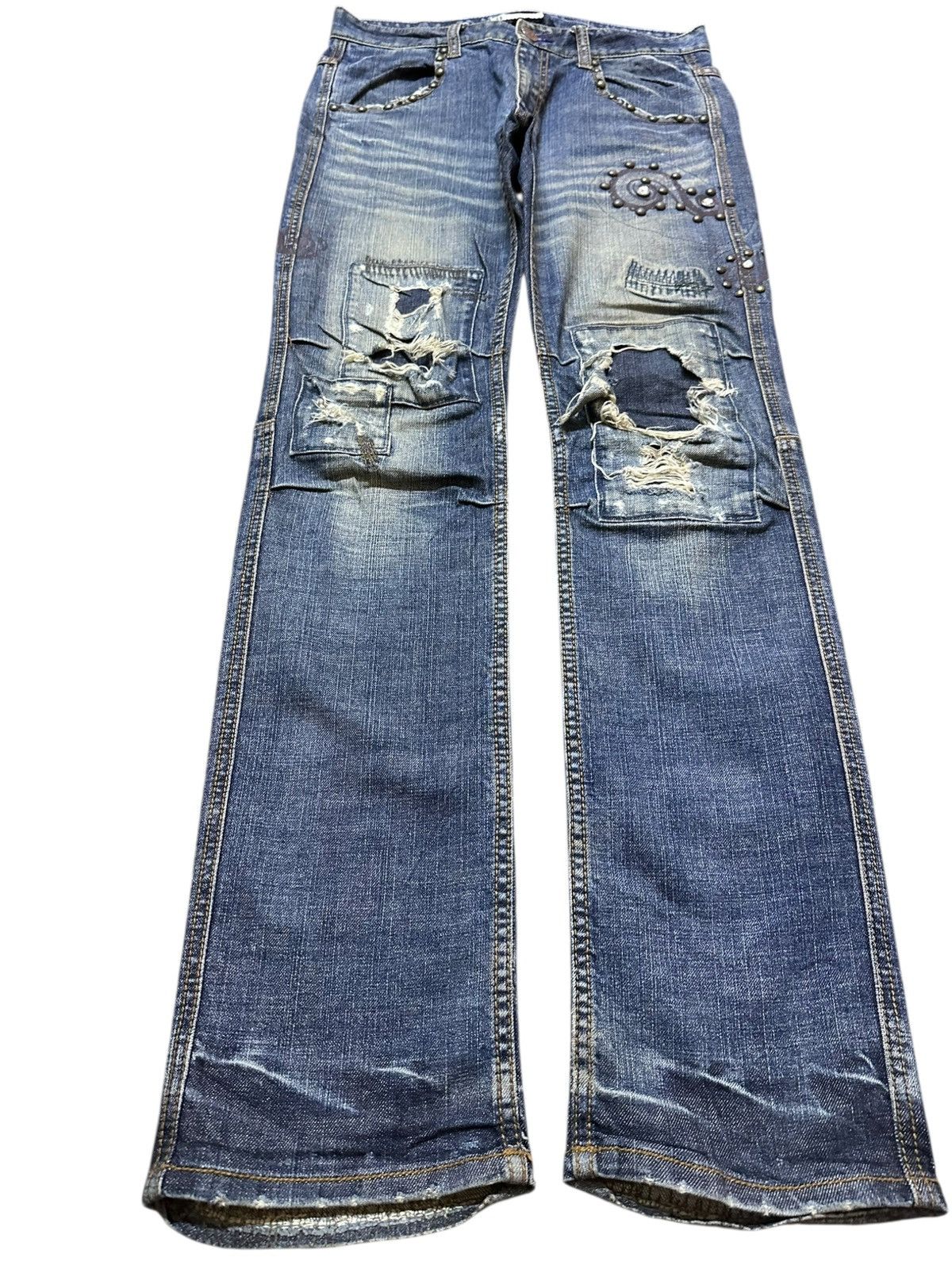 POST ARCHIVE FACTION (PAF) Vintage Global Work Studded Bondage Punk Denim Size US 31 - 3 Thumbnail