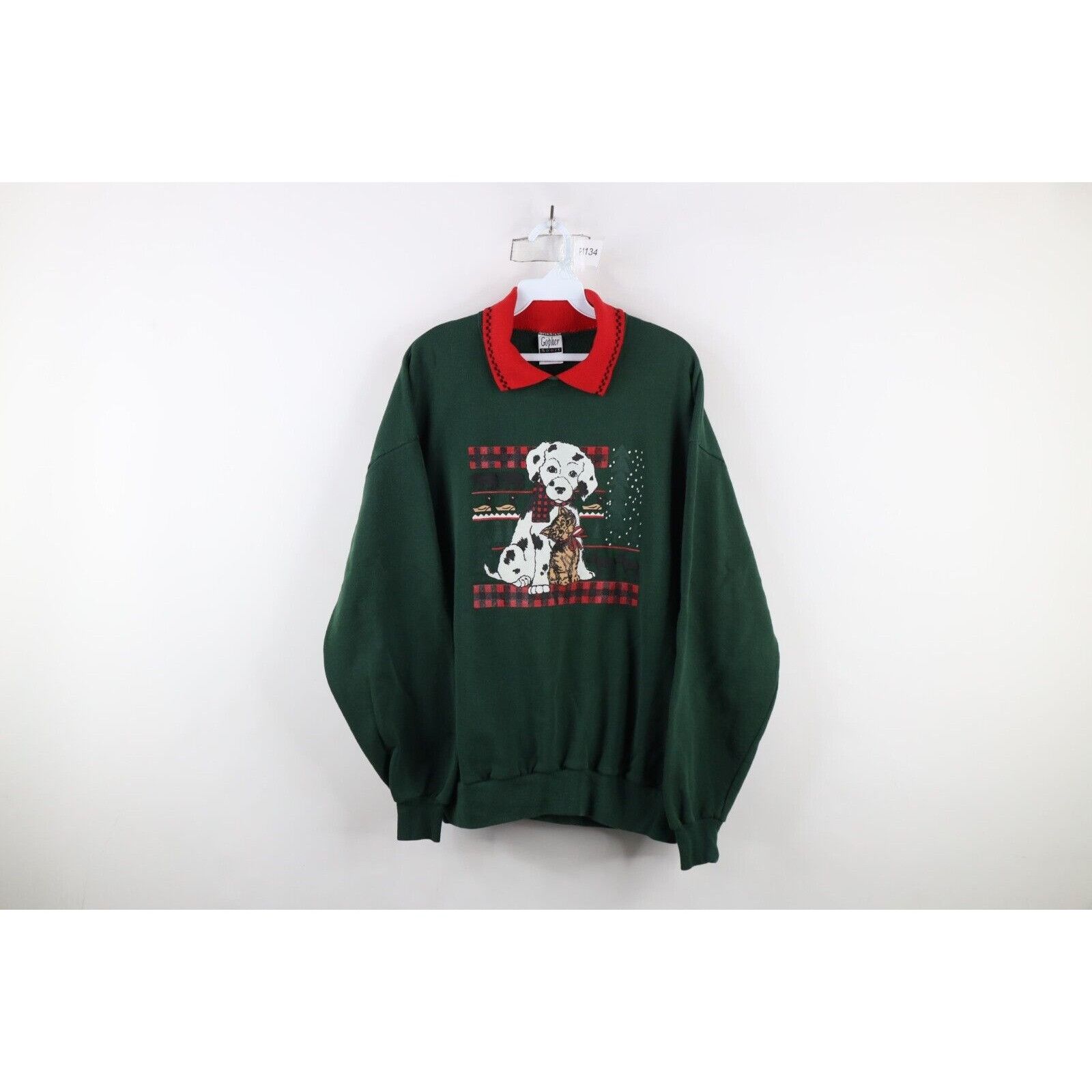 Vintage Vintage 90s Streetwear Christmas Puppy Cat Kitten Sweatshirt Size XL / US 12-14 / IT 48-50 - 1 Thumbnail