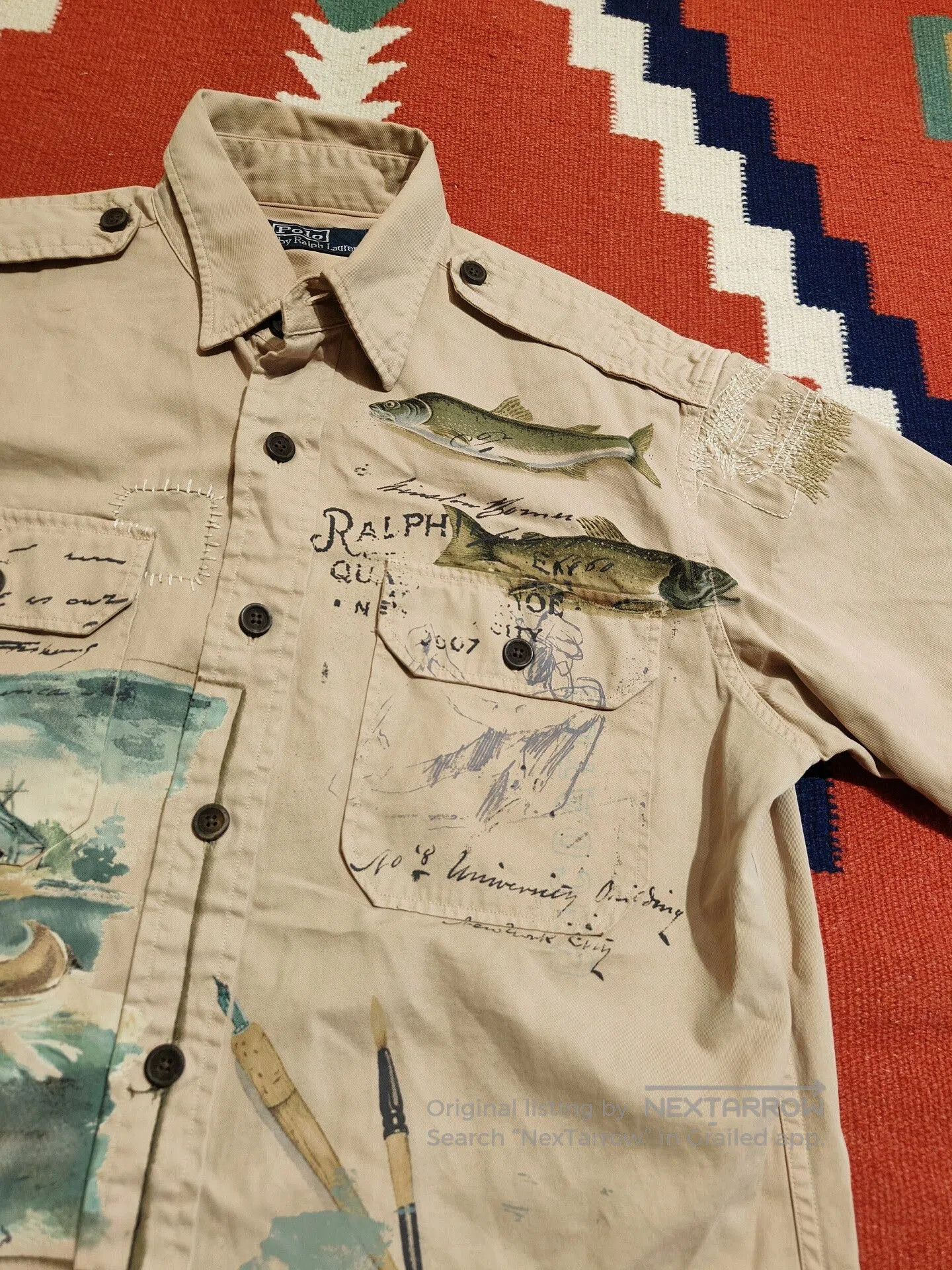 Polo Ralph Lauren Vintage RL Fishing Patch Short Sleeve Shirt. Size US S / EU 44-46 / 1 - 4 Thumbnail