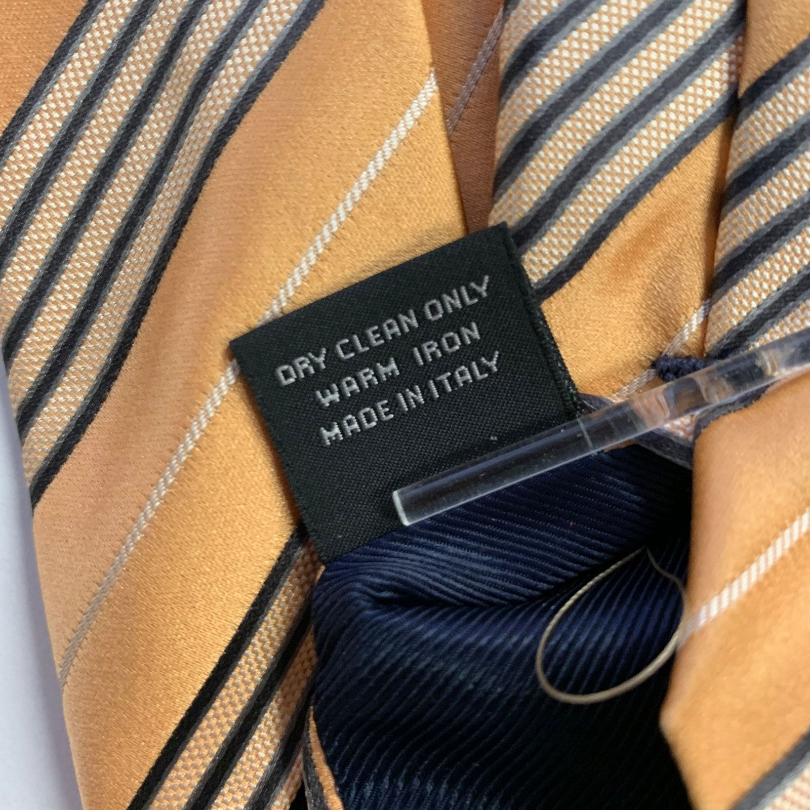Ermenegildo Zegna One Size Peach Black Diagonal Stripe Silk Tie Size ONE SIZE - 4 Thumbnail