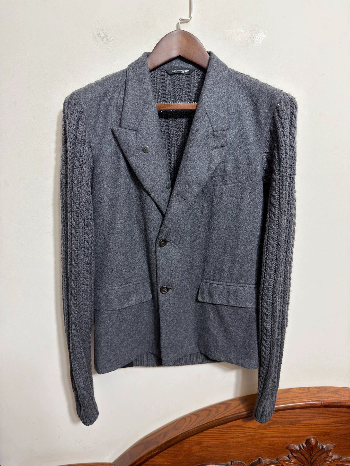 Dolce & Gabbana Gray Cable Knit Sleeve Button-Front Jacket Size US XXS / EU 40 - 1 Thumbnail