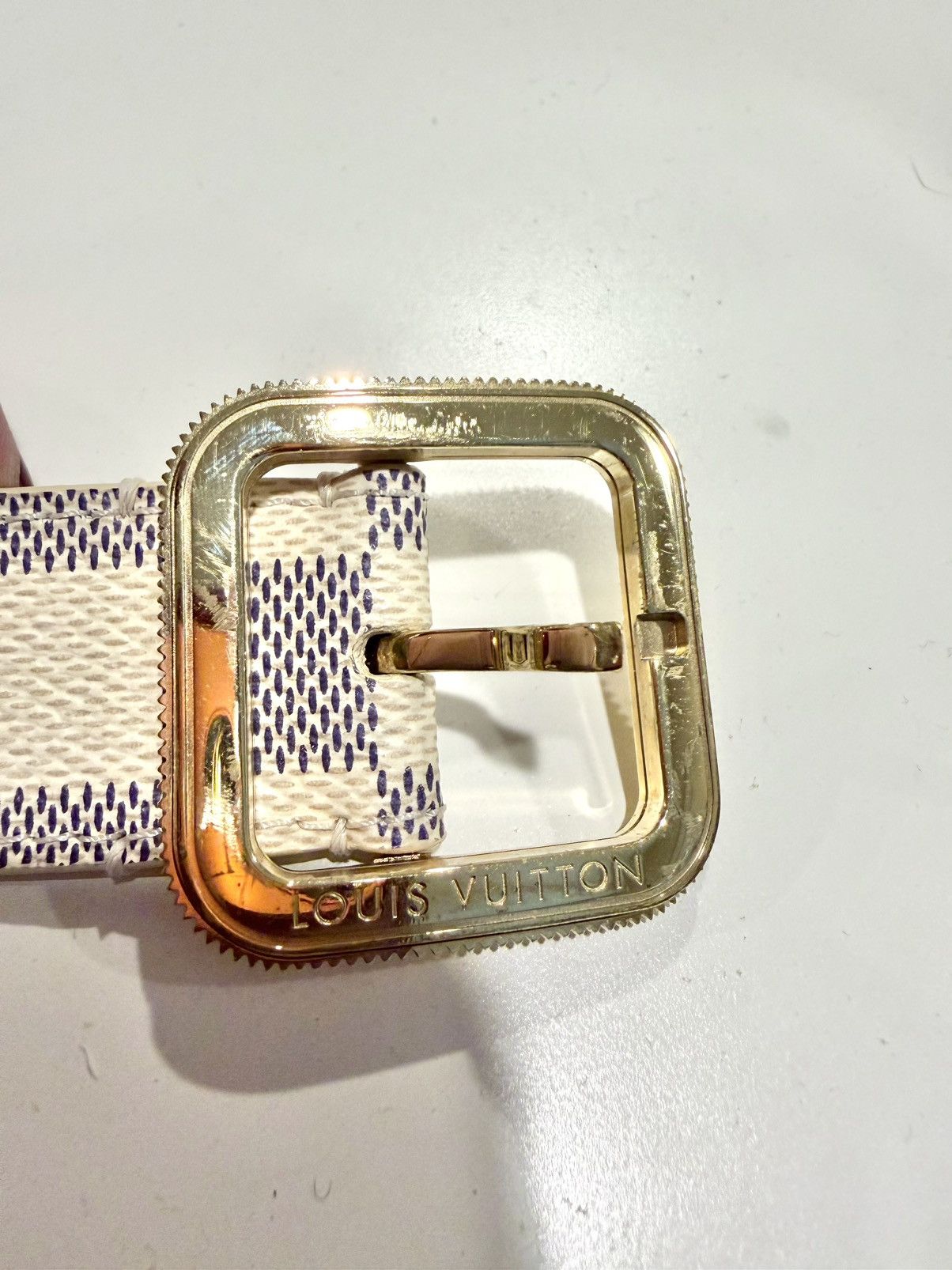 Louis Vuitton Louis Vuitton Damier Azur Belt 85/34 White LV Buckle Size ONE SIZE - 3 Thumbnail