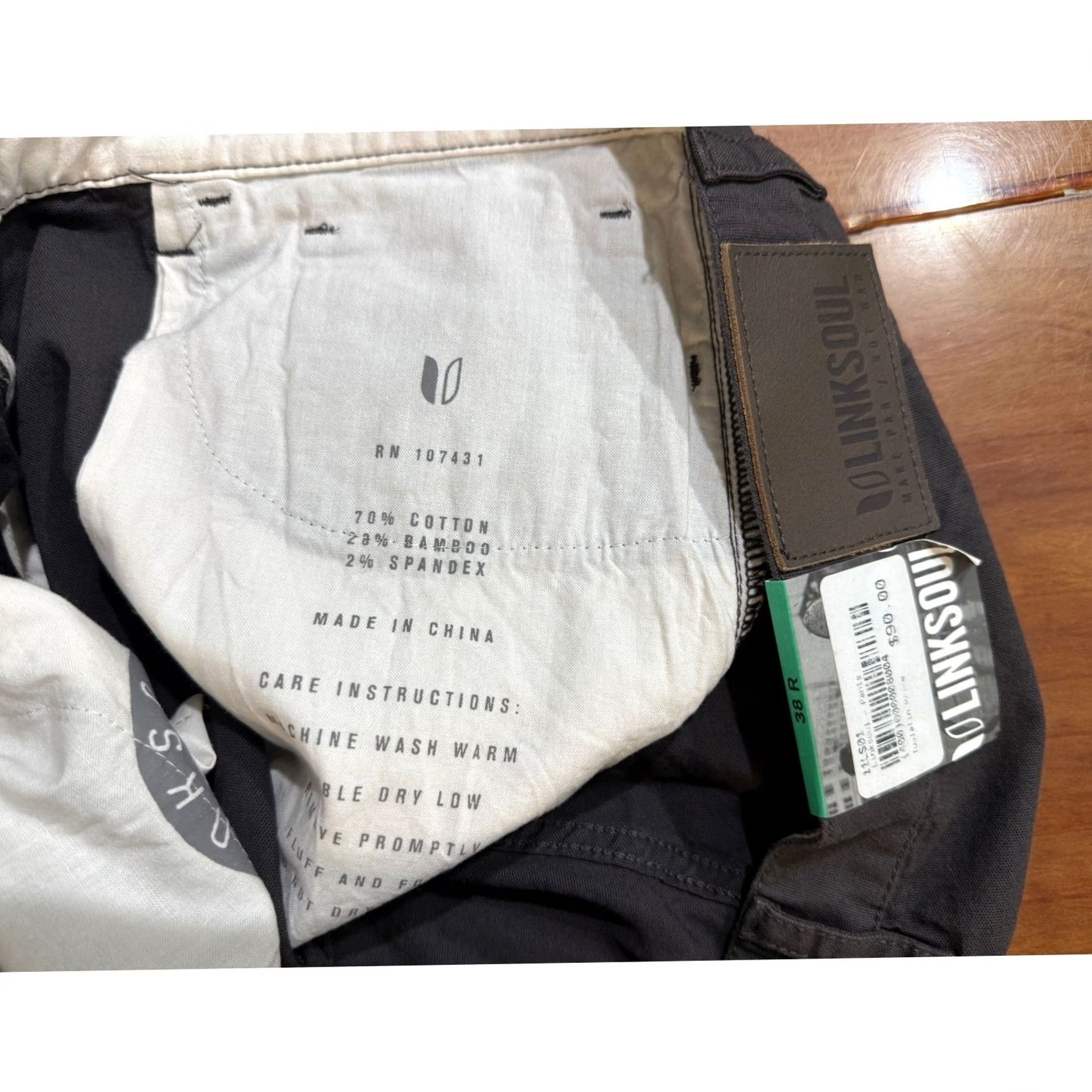Vintage Linksoul Pants 38 x 31.5 Bamboo Cotton Straight Chino Stretch Charcoal Gray NN Logo Flat Front Men Regular Classic Size 38 Pants Mens Size US 38 / EU 54 - 5 Thumbnail