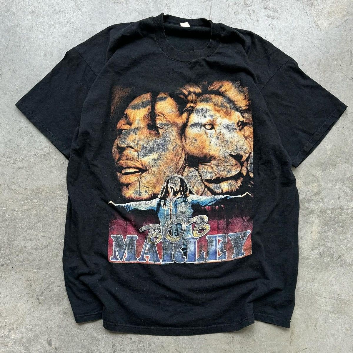 image of Crazy Rare Vintage 90's Bob Marley Catch Fire Rap T Shirt in Black, Men's (Size 2XL)