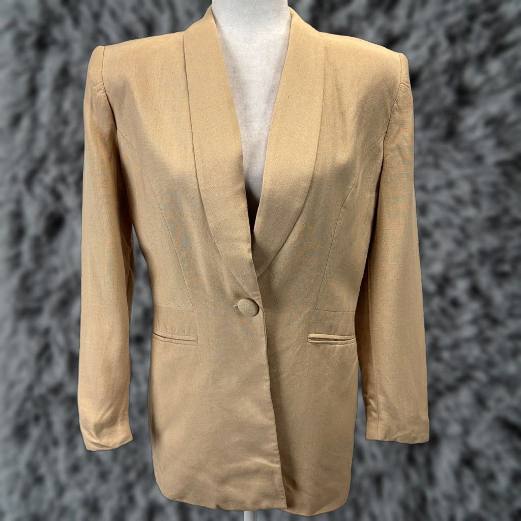 Jones New York VINTAGE Jones New York Blazer Jacket - Blazer, Women, Size 10, Beige Linen Blend, One-Button, Long Sleeve, USA Made, Academia Style Size L / US 10 / IT 46 - 1 Thumbnail