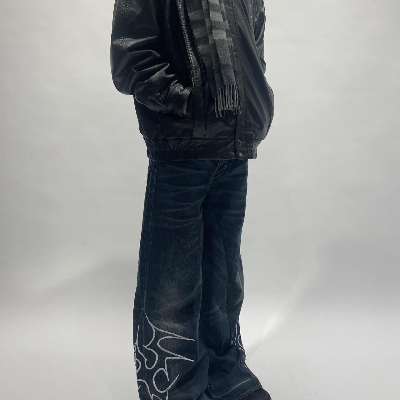 Japanese Brand × Vintage Vintage y2k 90s cyber embroidered baggy flared hip hop jeans Size US 35 - 1 Thumbnail