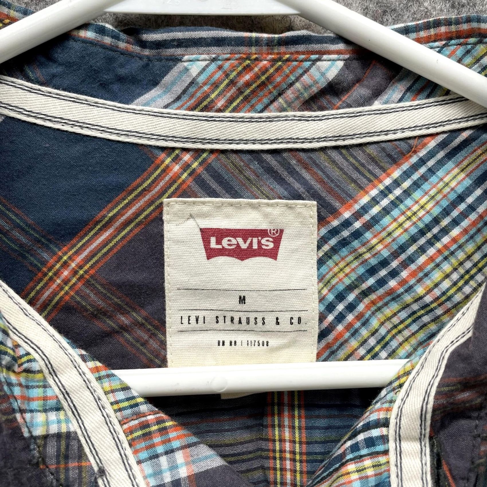 Levi's VINTAGE Levi's Shirt Men Medium Blue Button Down Short Sleeve Madras Plaid Western"> Size US M / EU 48-50 / 2 - 2 Thumbnail