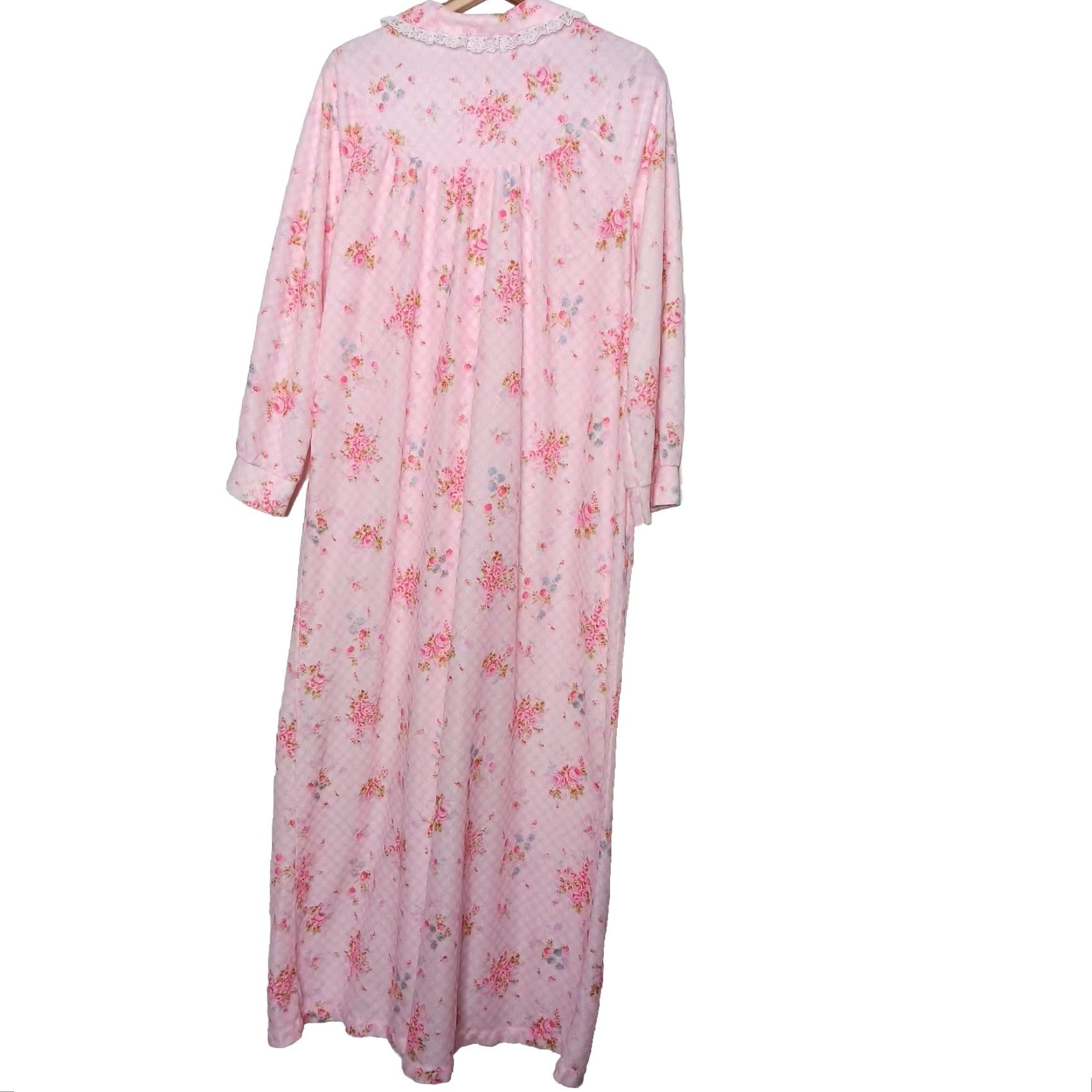 Pinko VINTAGE Philmaid Robe House Coat Large Pink Floral Gingham Lace Snap Grannycore Size ONE SIZE - 2 Thumbnail