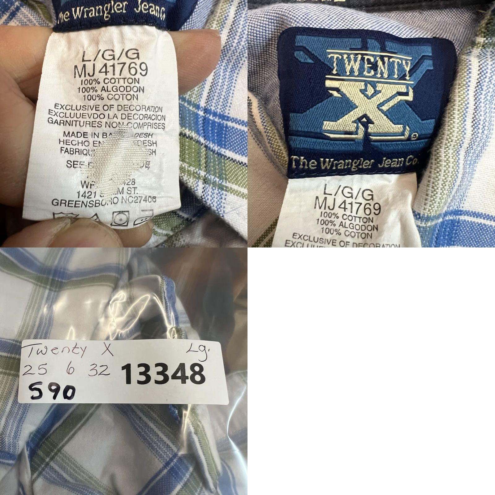 Wrangler VINTAGE No, Wrangler 20X Cowboy Check Button-Down Shirt Mens Size L Blue/Green, Button-Up, Cotton, Regular Fit, Long Sleeve Mens Size US L / EU 52-54 / 3 - 8 Thumbnail
