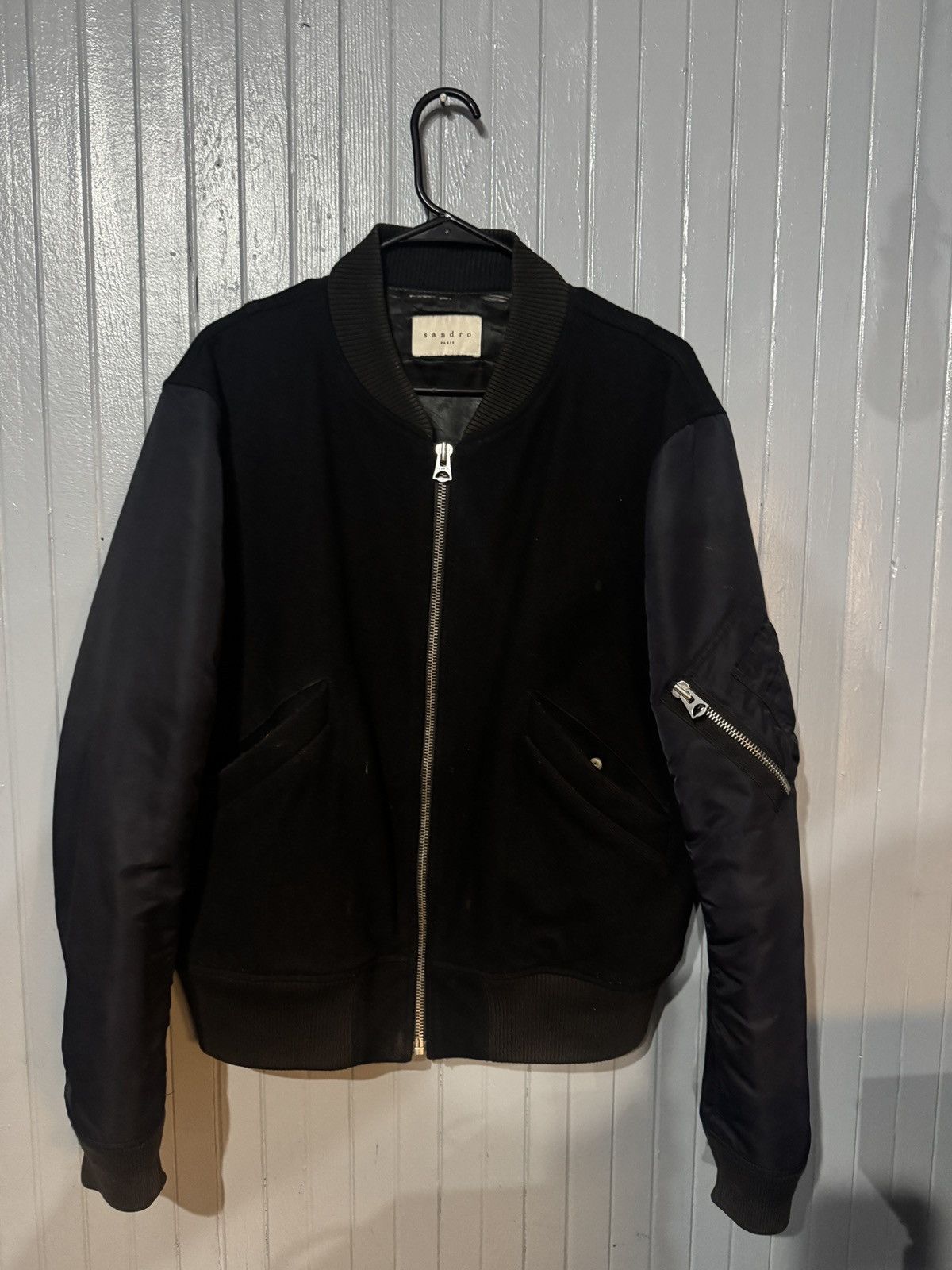 Sandro Sandro Bomber Jacket - Navy Wool Varsity Size US L / EU 52-54 / 3 - 1 Thumbnail