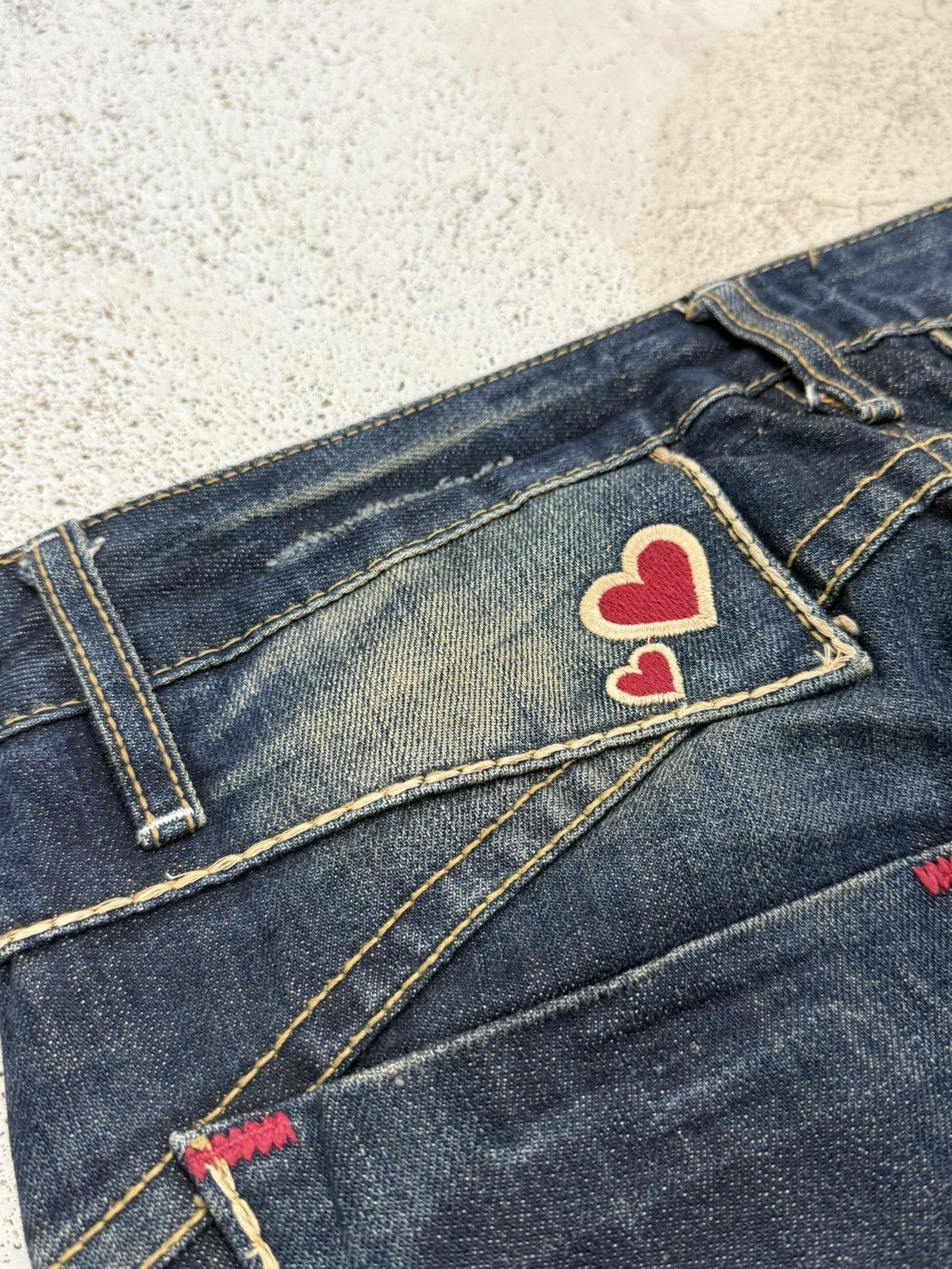 Japanese Brand Lolita Dark Mudwash Whisker Embroidery Flare Denim Pants Size US 27 - 19 Thumbnail
