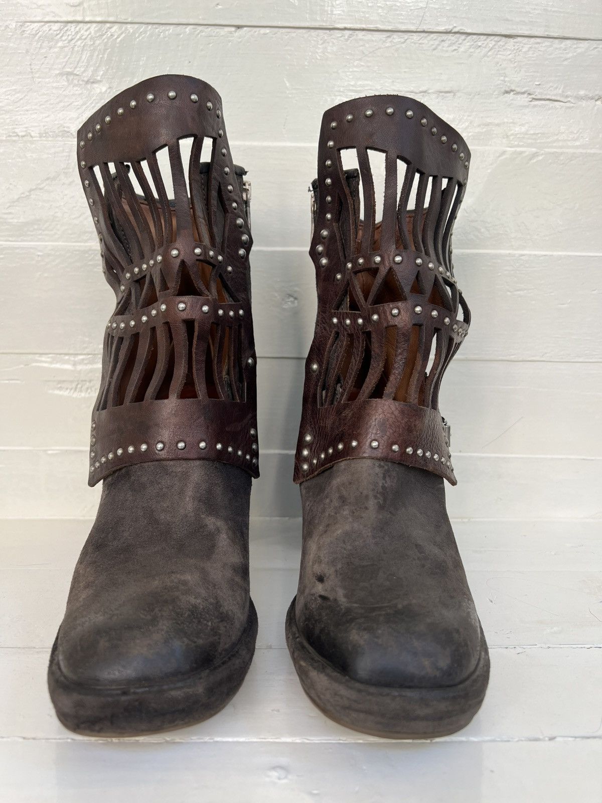 A.S.98 Airstep AS98 Brown Leather Suede Boho Biker Ankle Boots Size US 10 / IT 40 - 2 Thumbnail