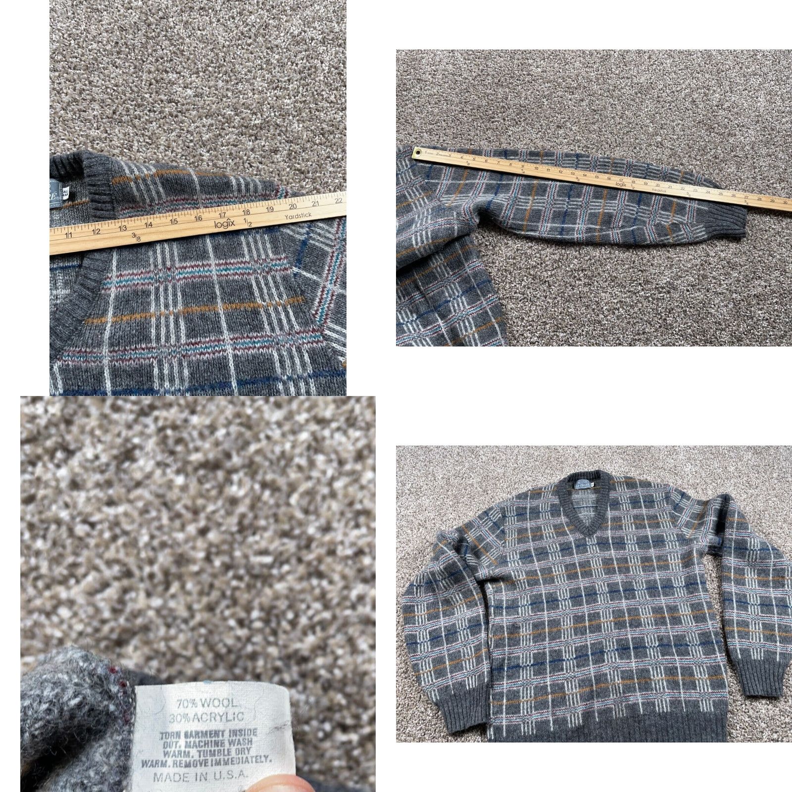 Vintage VINTAGE Le Tigre Sweater Adult 2XL Tall Gray Wool Blend V-Neck Check Heavyweight 80s Mens Size US XXL / EU 58 / 5 - 8 Thumbnail