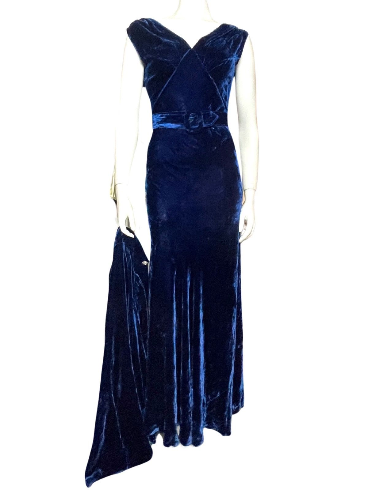 image of Antique x Vintage Art Deco 1930S Bias Cut Dress Jacket Silk Velvet in Blue, Women's (Size XS)