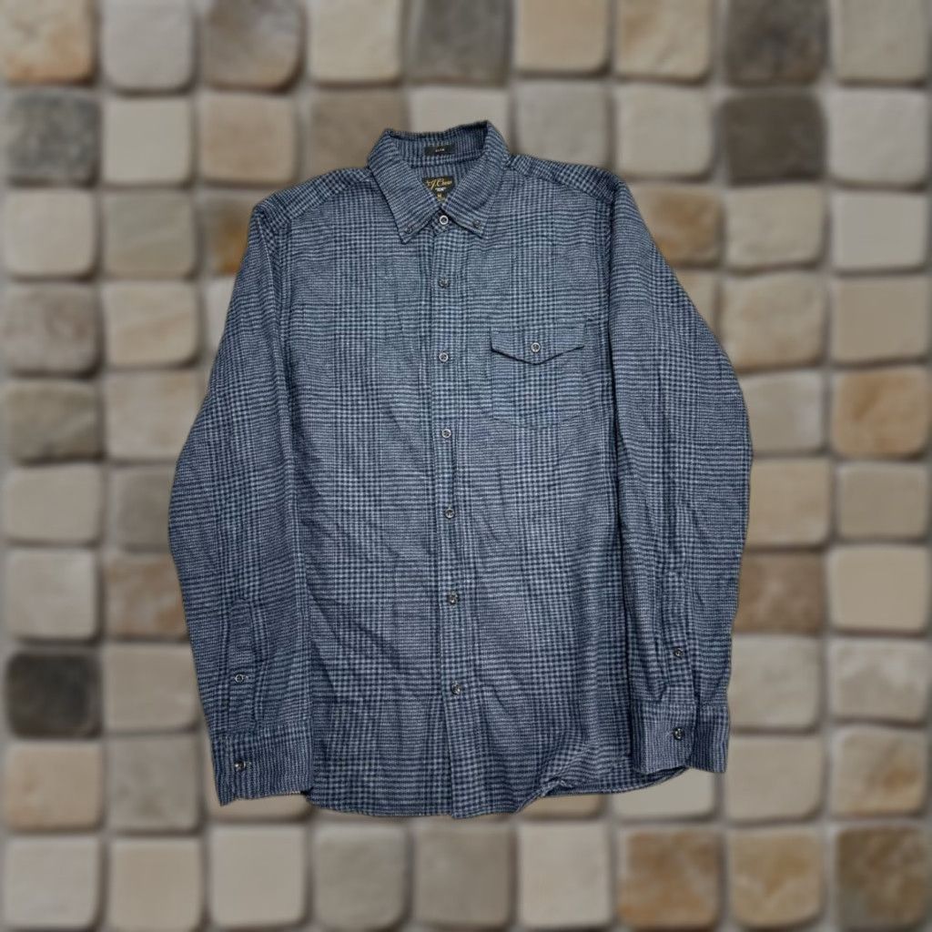 J.CREW Shirt Mens M Blue Cashmere Cotton Flannel Plaid Button-Up Slim Size Regular Long Sleeve Collared-Down Vintage: No (adjusted within rules)