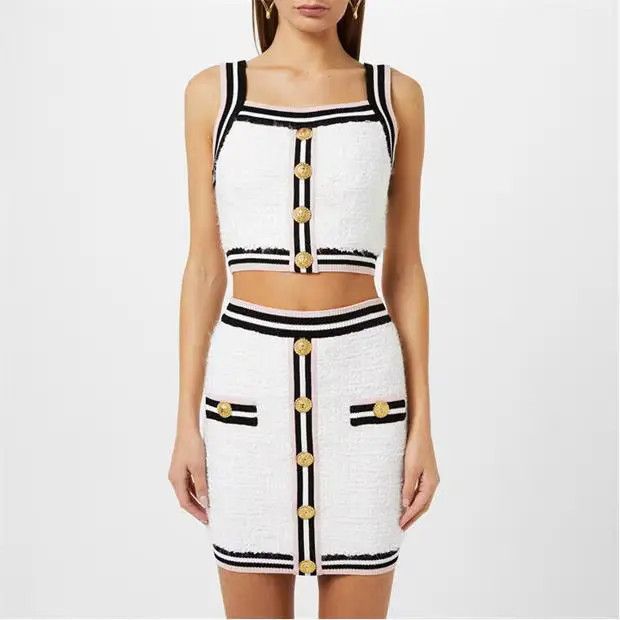 Balmain o1s1wg110825 Crop Top in Black/White Size M / US 6-8 / IT 42-44 - 3 Thumbnail
