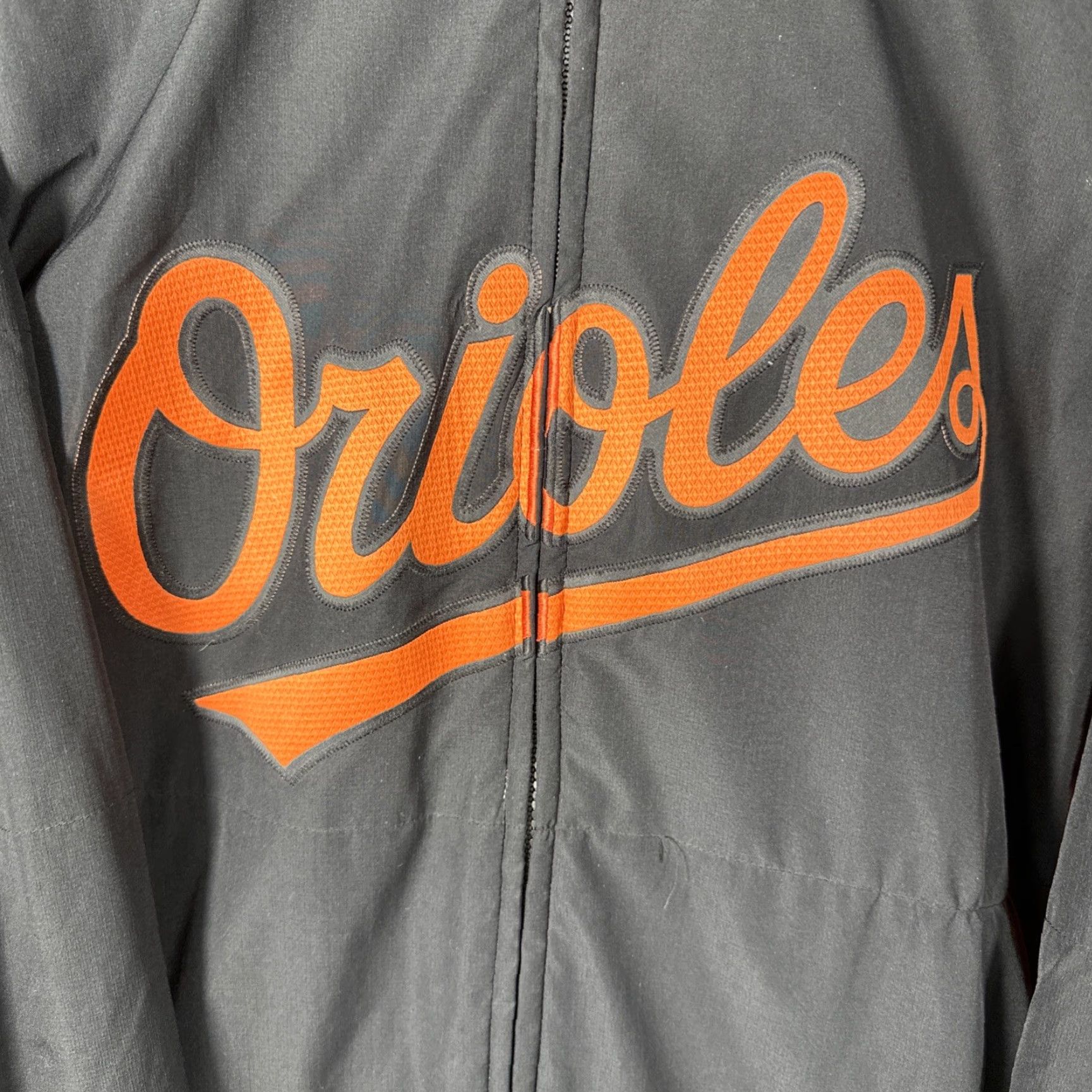 VINTAGE Baltimore Orioles Majestic Jacket Mens 2XL Black Orange Puffer Coat Full Zip MLB