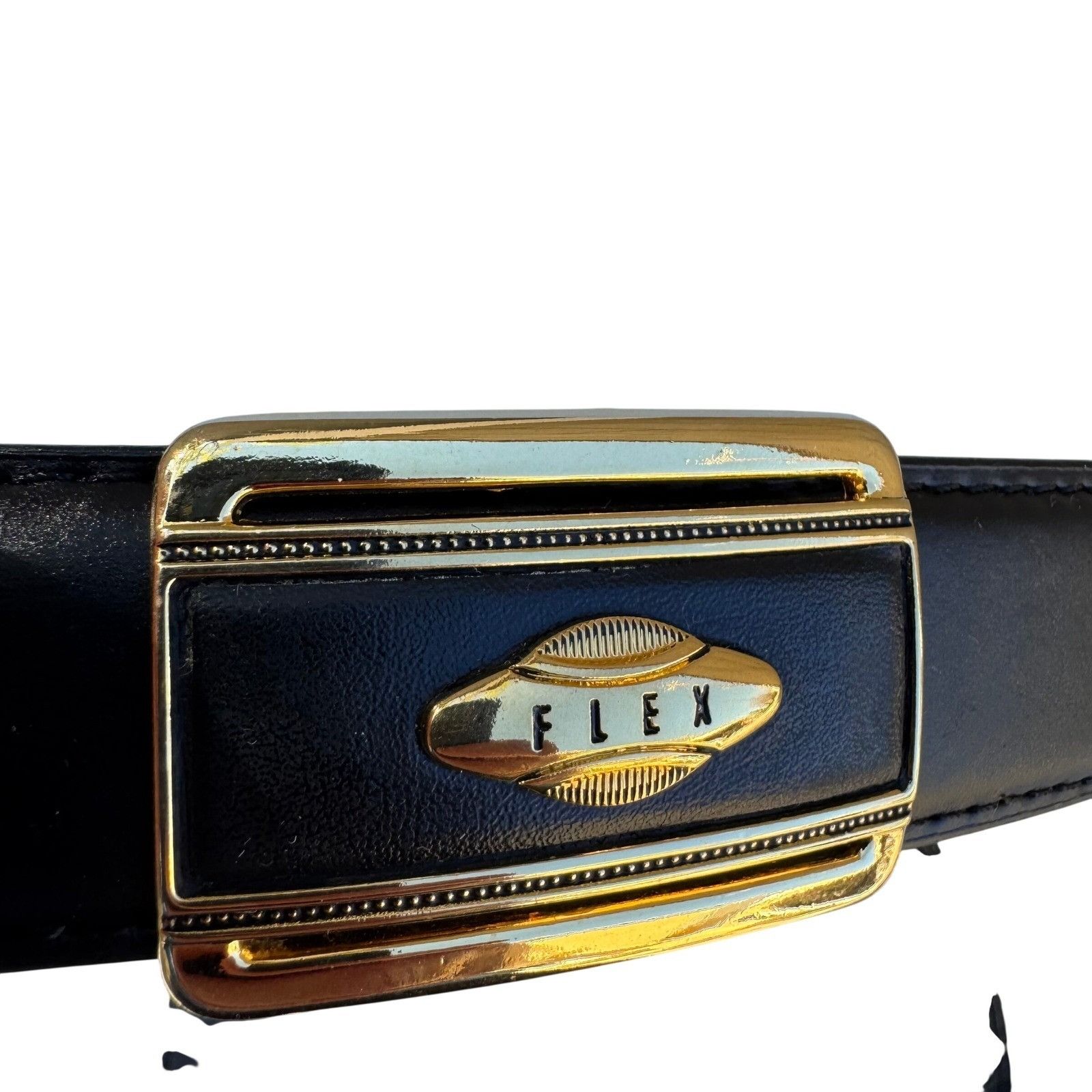 Other Flex Black Genuine Leather Belt Gold Button Lever Buckle Mad Size ONE SIZE - 7 Thumbnail