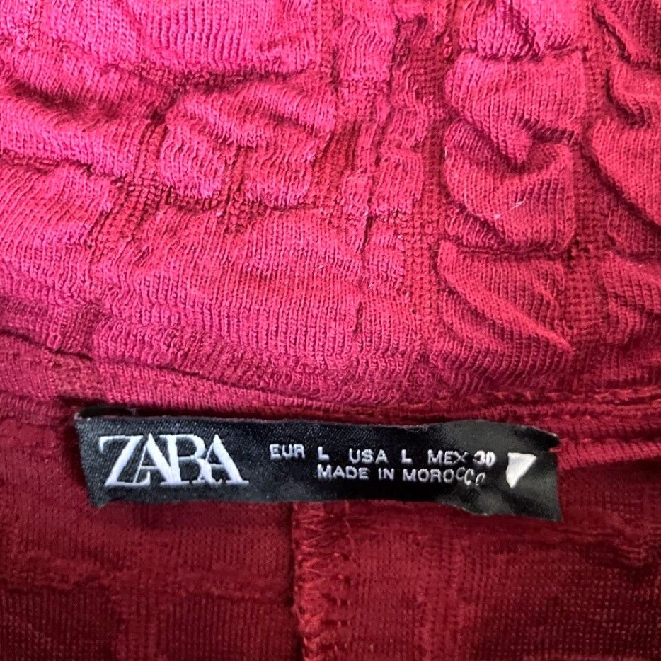 Zara ZARA Womens Dress Red Mock Neck Textured Short Sleeve Stretch Ruffle Large Dress Size 36" / US 14 / IT 50 - 6 Thumbnail