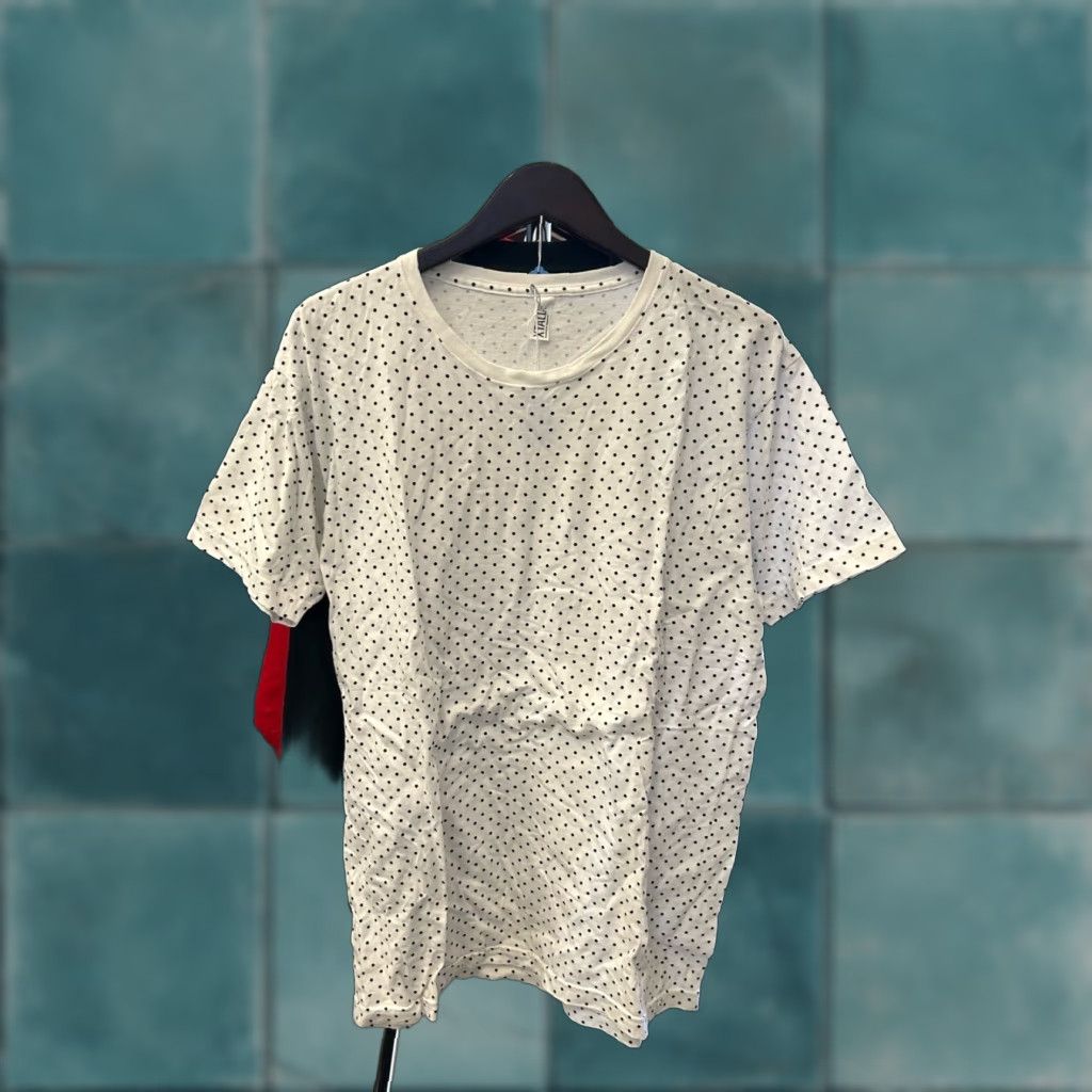 American Apparel OG american apparel tall tee mens L t-shirt White polka dot USA 2010s Crew Neck 100% cotton Shirt Mens Long 31” 22” 8" sleeves Size US L / EU 52-54 / 3 - 1 Thumbnail