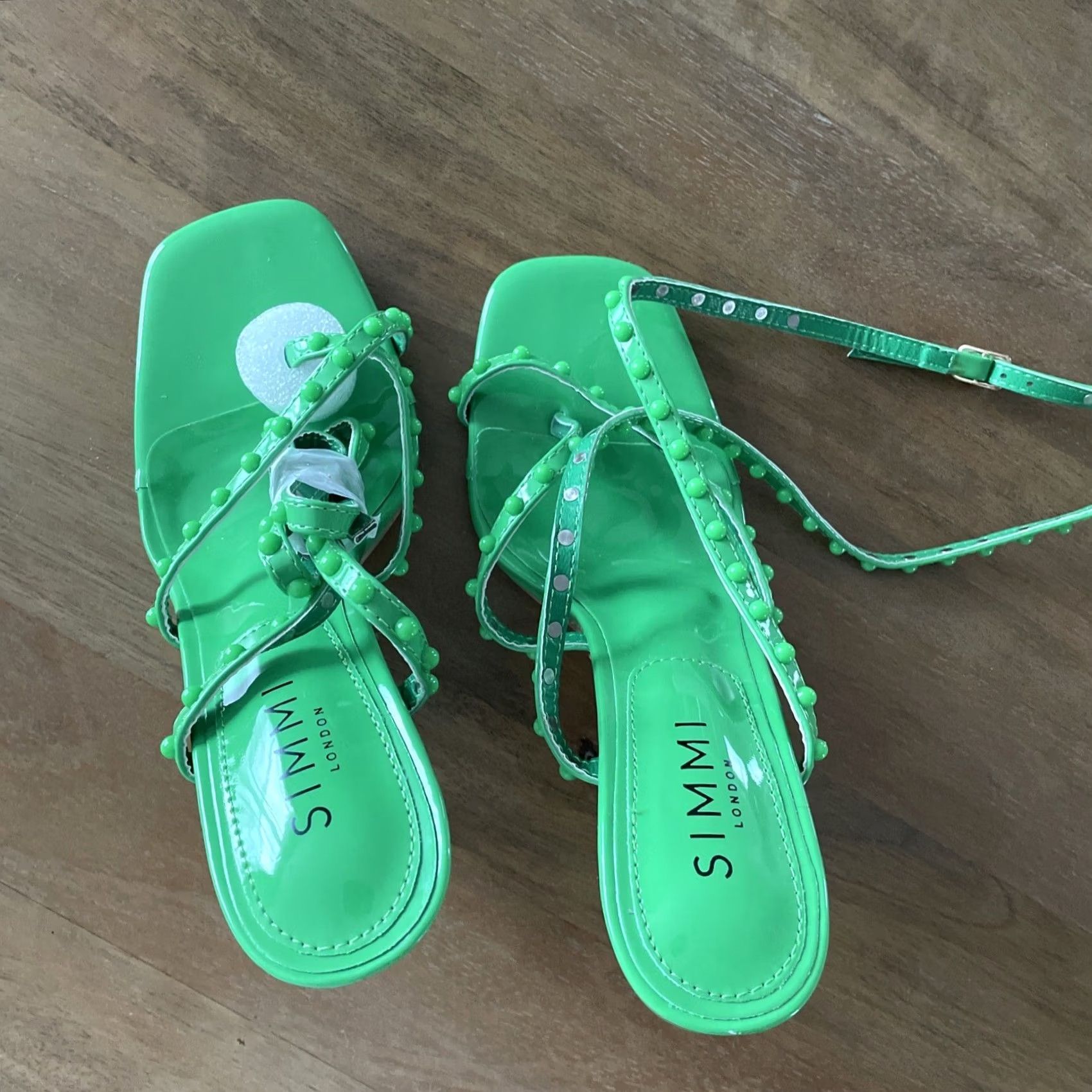 Vintage SIMMI Strappy Green Heel - UK 5 / US 7 / EU 38 - 5” Heel - Stiletto - Party Clubbing - Women - Faux Leather - Green - Solid - City/Night Life Size US 5 / IT 35 - 5 Thumbnail