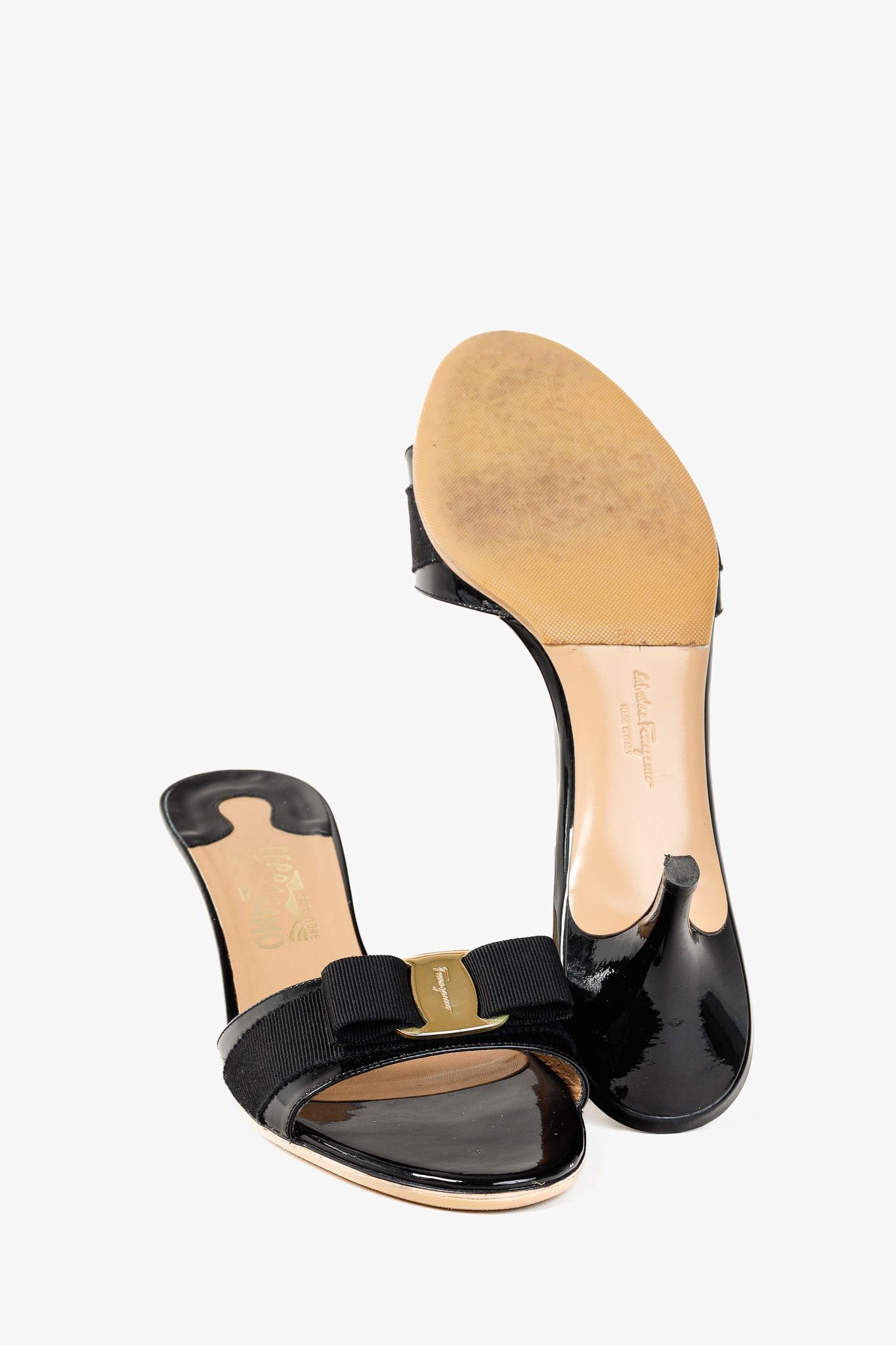 Salvatore Ferragamo Salvatore Ferragamo Glory Nero Patent Calf Bow Mules Size US 10 / IT 40 - 5 Thumbnail