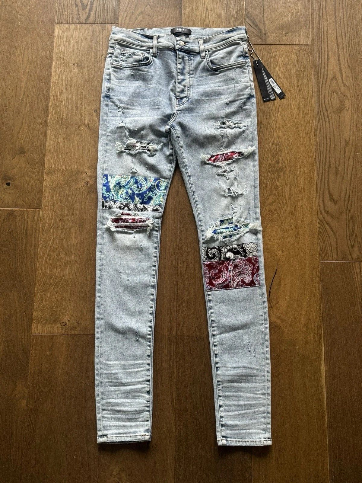 Amiri Amiri Jeans Pajama Art Patch Distressed Skinny Denim