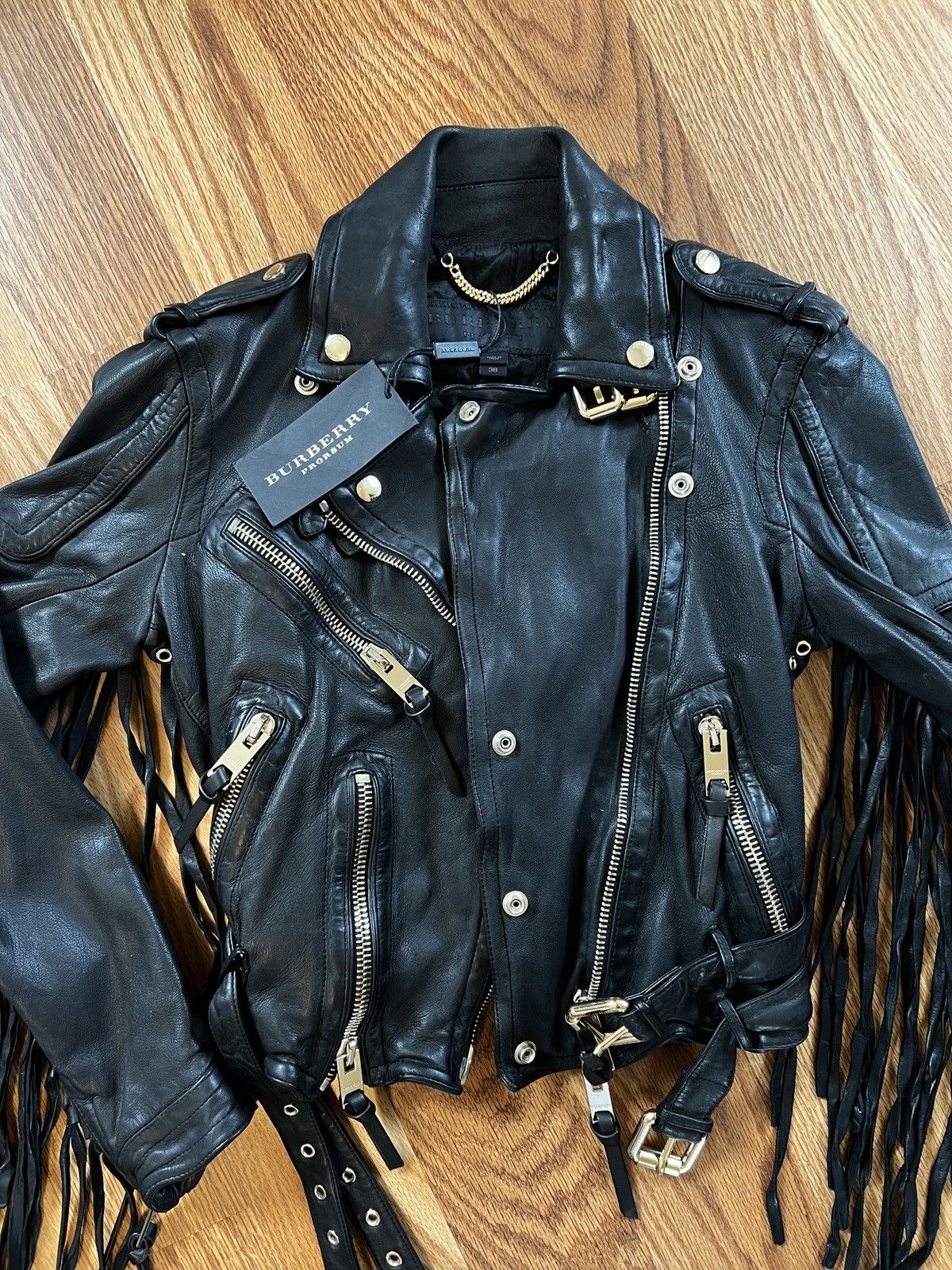 Burberry Prorsum Fringe Leather Biker Jacket NWT