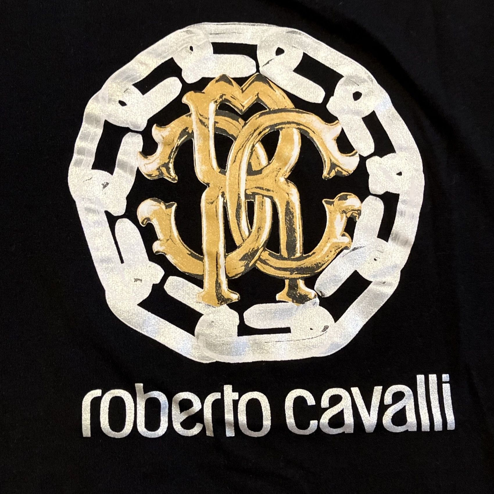 Roberto Cavalli ROBERTO CAVALLI Graphic Print Crew Neck T-Shirt Logo Short Sleeve Black Cotton 2XL Mens Regular Size US XXL / EU 58 / 5 - 2 Thumbnail